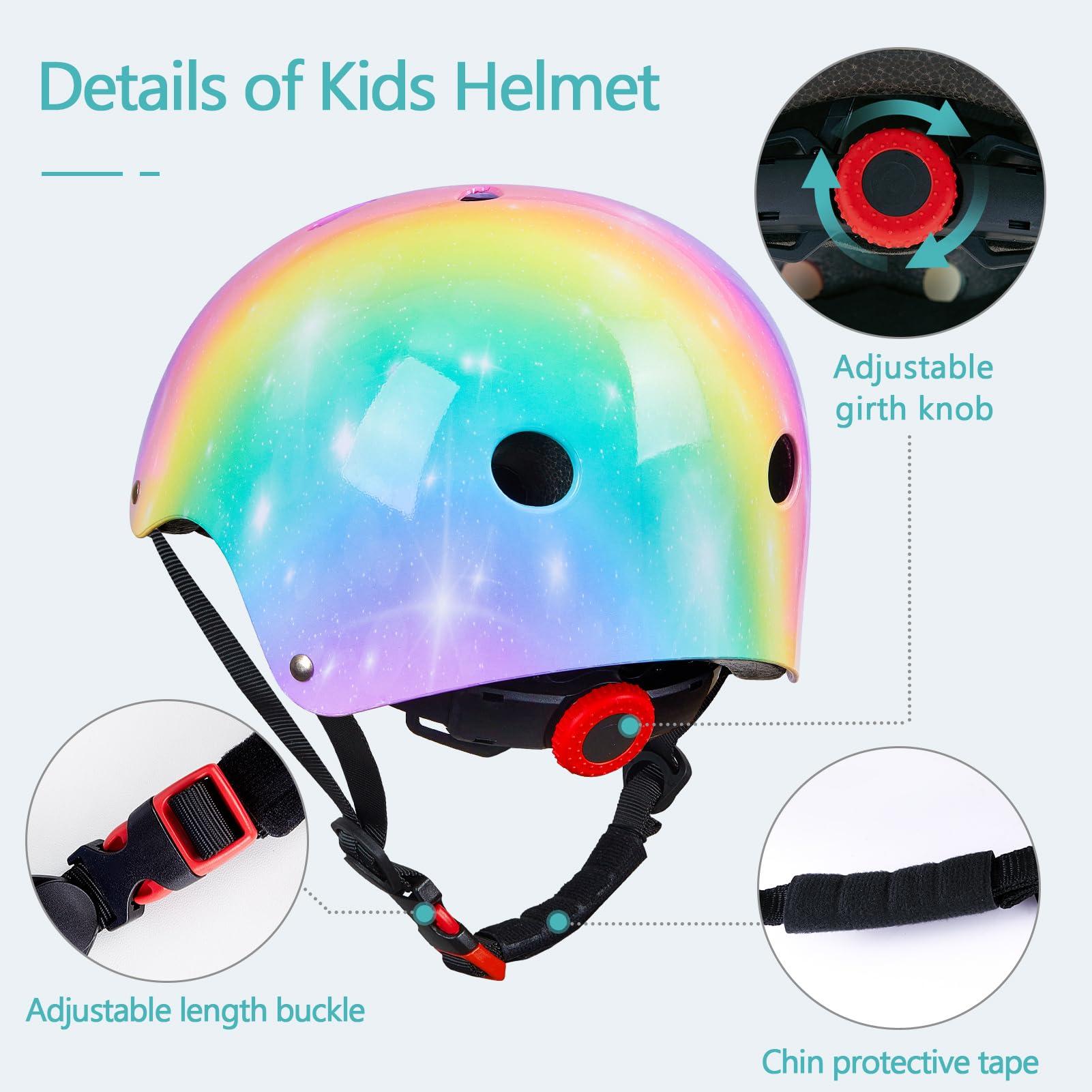 Bienbee Toddler Helmet, Bienbee Kids Bike Helmet Skateboard Helmets for Bicycle Balance Bike Scooter for Girls Kids Age 3-5-8-14 Years, Rainbow S