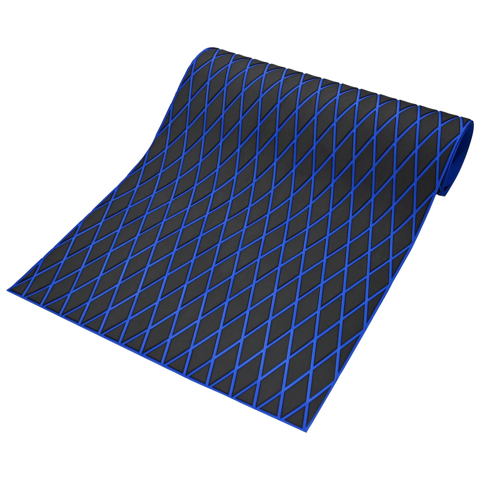 KT GuoMei KT GuoMei 94.5\" 37.8\" EVA Foam Boat Decking Sheet Faux Teak Decking Self-Adhesive Marine Yacht RV Swimming Pool Boat Flooring Motorboat Non-Skid (Dark Gray and Blue Stripes)