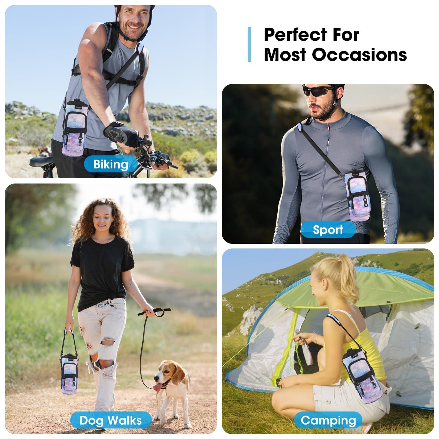 ToLuLu Water Bottle Carrier Bag 25/32/40oz with Phone Pocket, Insulated Neoprene Adjustable Shoulder Strap Water Bottle Pouch Case,Crossbody Water Bottle Holder Sling Sleeve for Women Men, 25OZ Blue Purple