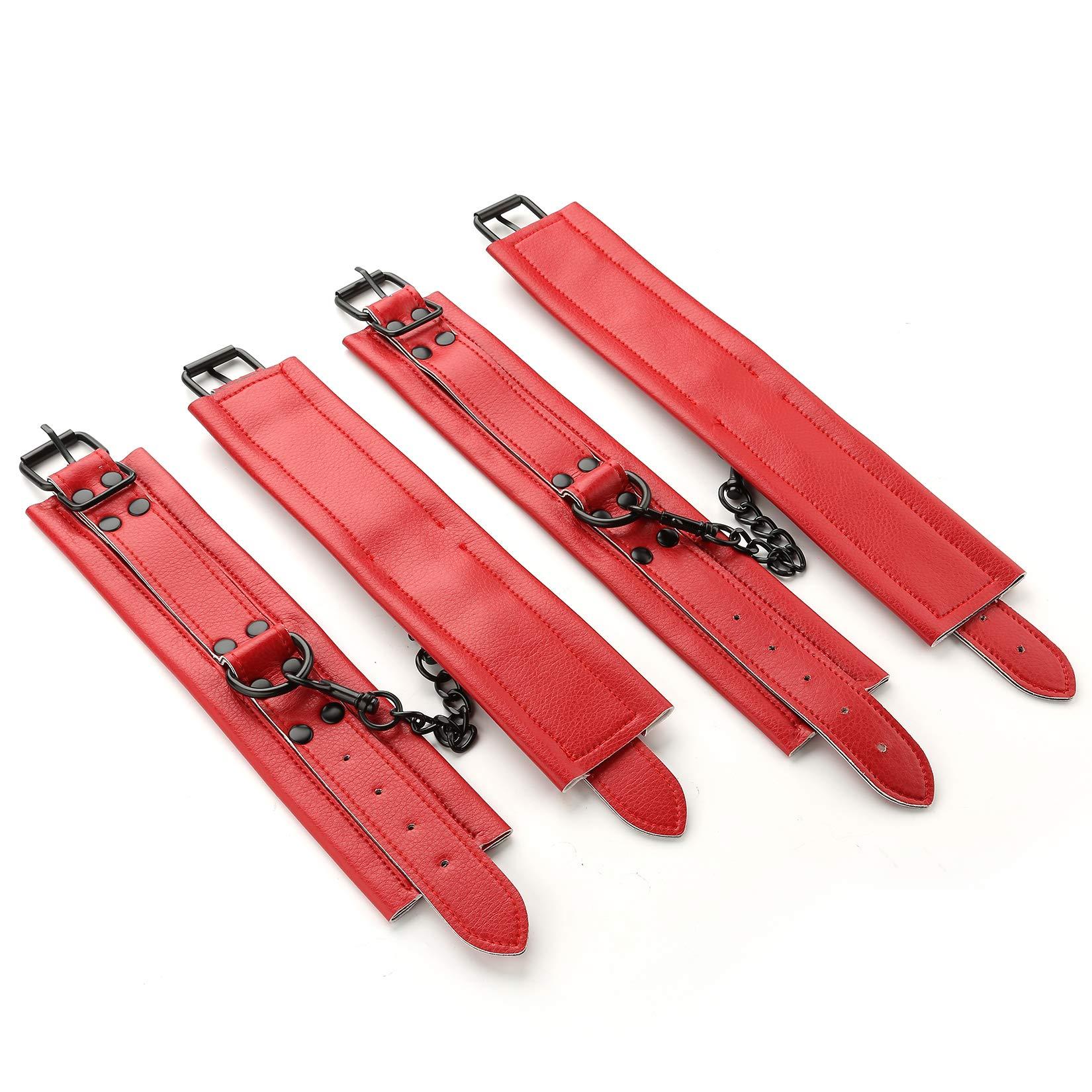 EXREIZST EXREIZST Expandable Adjustable 2 Spreader Bar with 4 Leather Straps Sports Fitness System Set Kit, Black (Silver/Red)