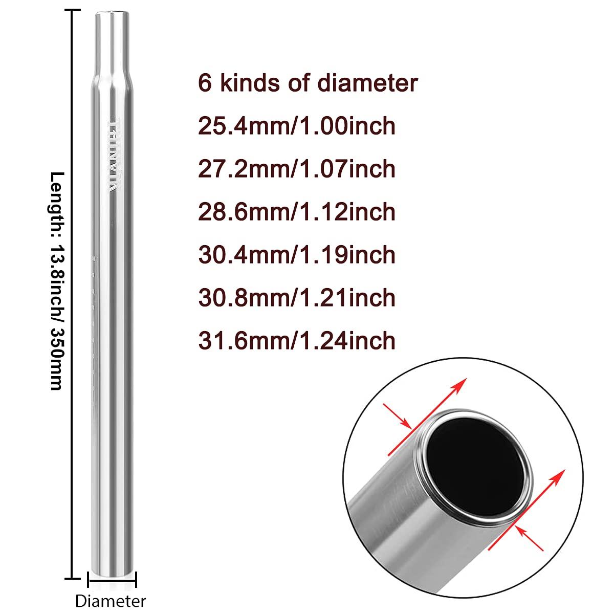 Thinvik Thinvik Bike Seat Post,Polished Aluminum Alloy,350mm ,Mountain &Road Bicycle Fixed Gear Cycling Seatpost 25.4/27.2/28.6/30.4/30.8/31.6mm ,Silver Seat Post Replacement-28.6mm