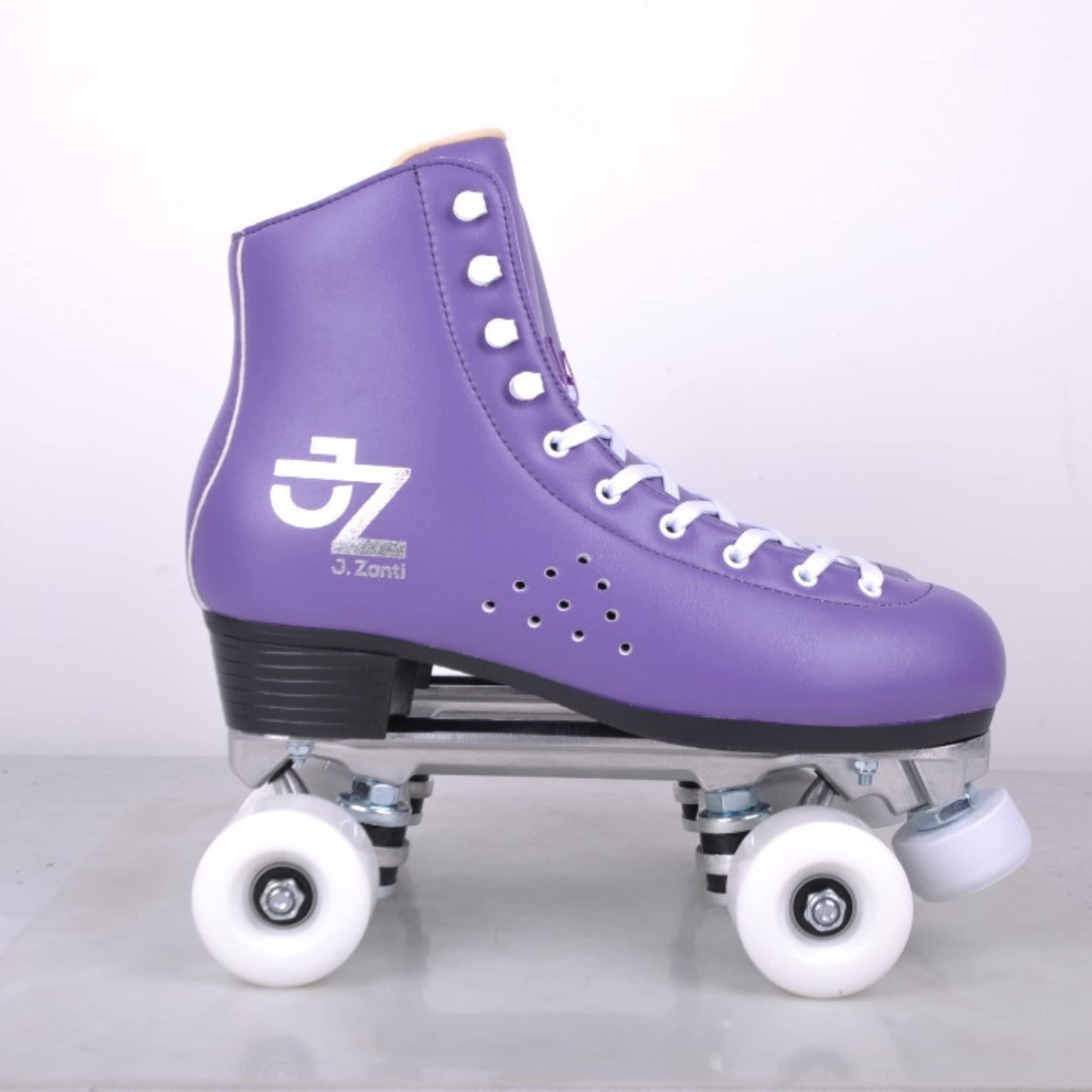 J. Zanti J. Zanti Vintage Roller Skates for Women & Men Classic Retro Purple Quad Roller Skates, Microfiber Leather Boot w/ Aluminum Plates Ideal for Men, Women, Beginner - Women\'s 7/ Men\'s 6, White