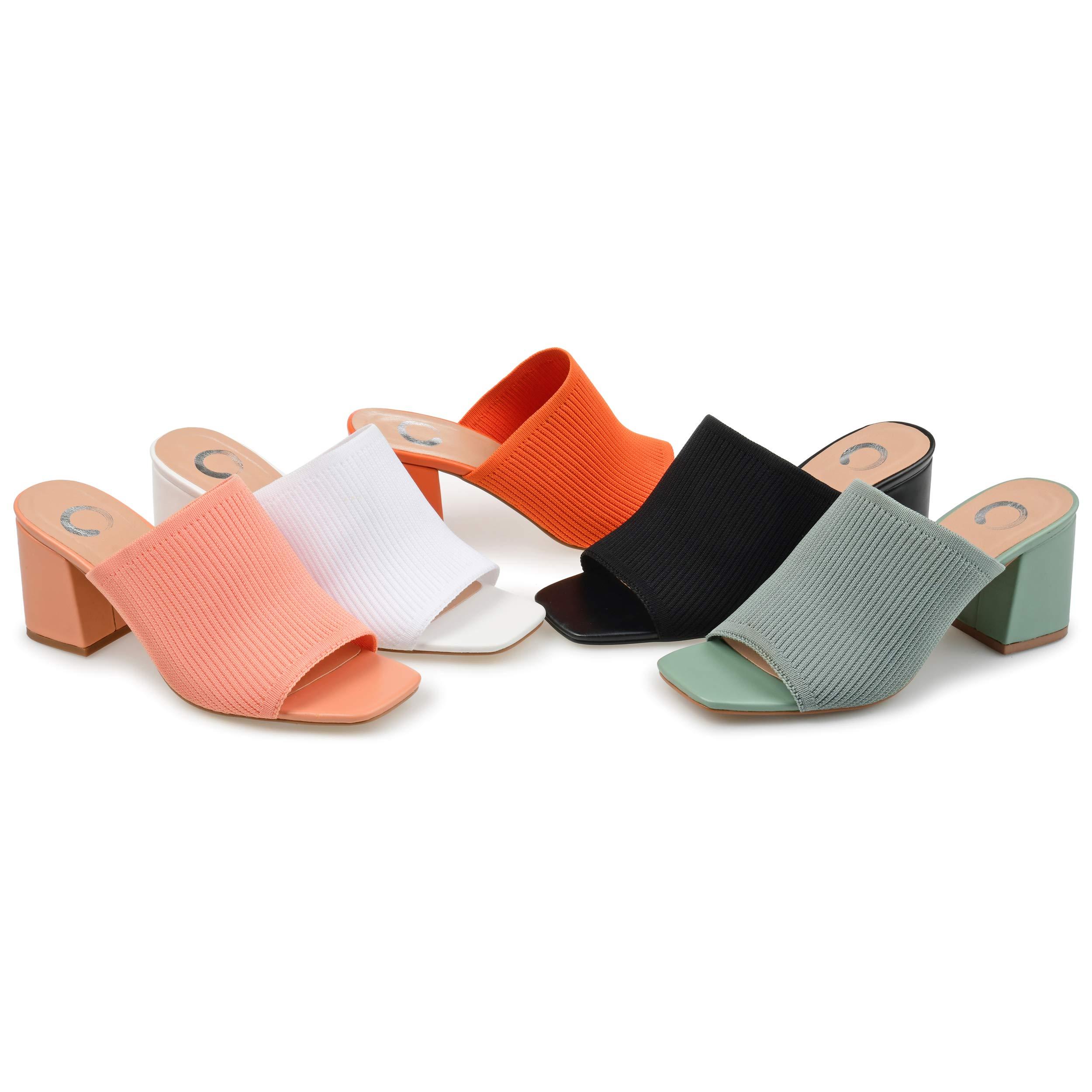 Journee Collection Journee Collection Square Open Toe Chunky Block Heel Knit Slip-On Pump for Women - Lorenna Heeled Fashion Mule - 9 W - Black