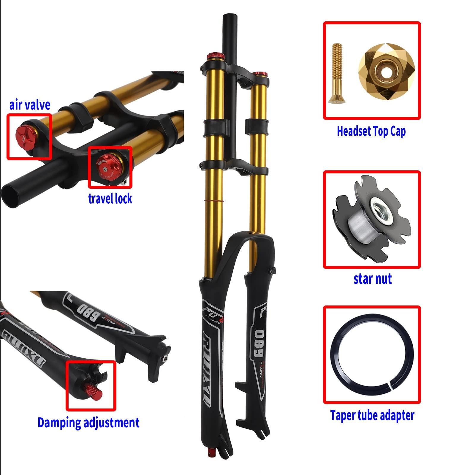 RUJIXU RUJIXU Mountain Bike Front Suspension Fork 26 27.5 29 Inch Disc Brake Air Down Hill Fork 1-1/8" Straight 1-1/2" Tapered MTB Triple Tree Bike Fork Travel 135mm Quick Release 2440g