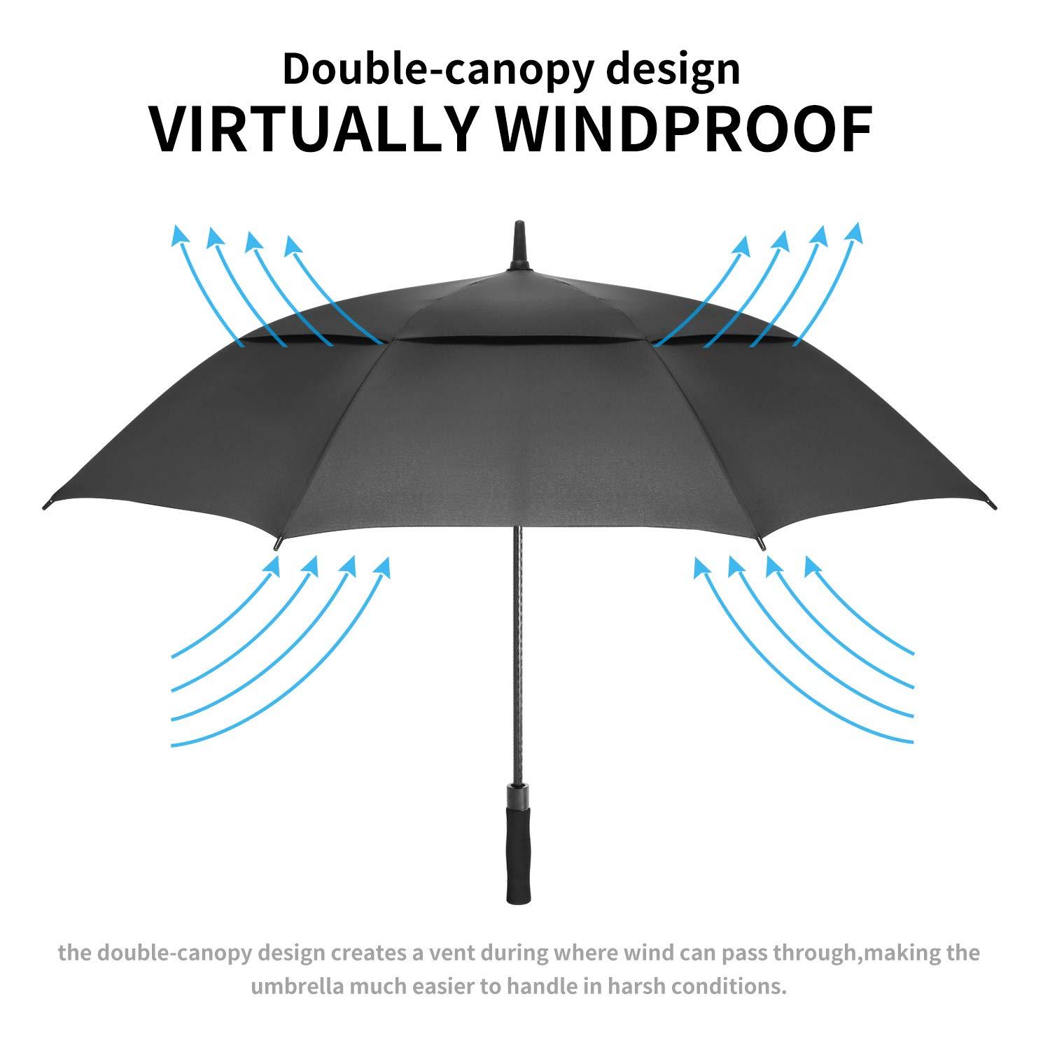MRTLLOA MRTLLOA Automatic Open Golf Umbrella, Extra-Large Oversized Double Canopy Vented Windproof Waterproof Stick Rain Golf Umbrellas for Men and Women (Burgundy/62 inch)