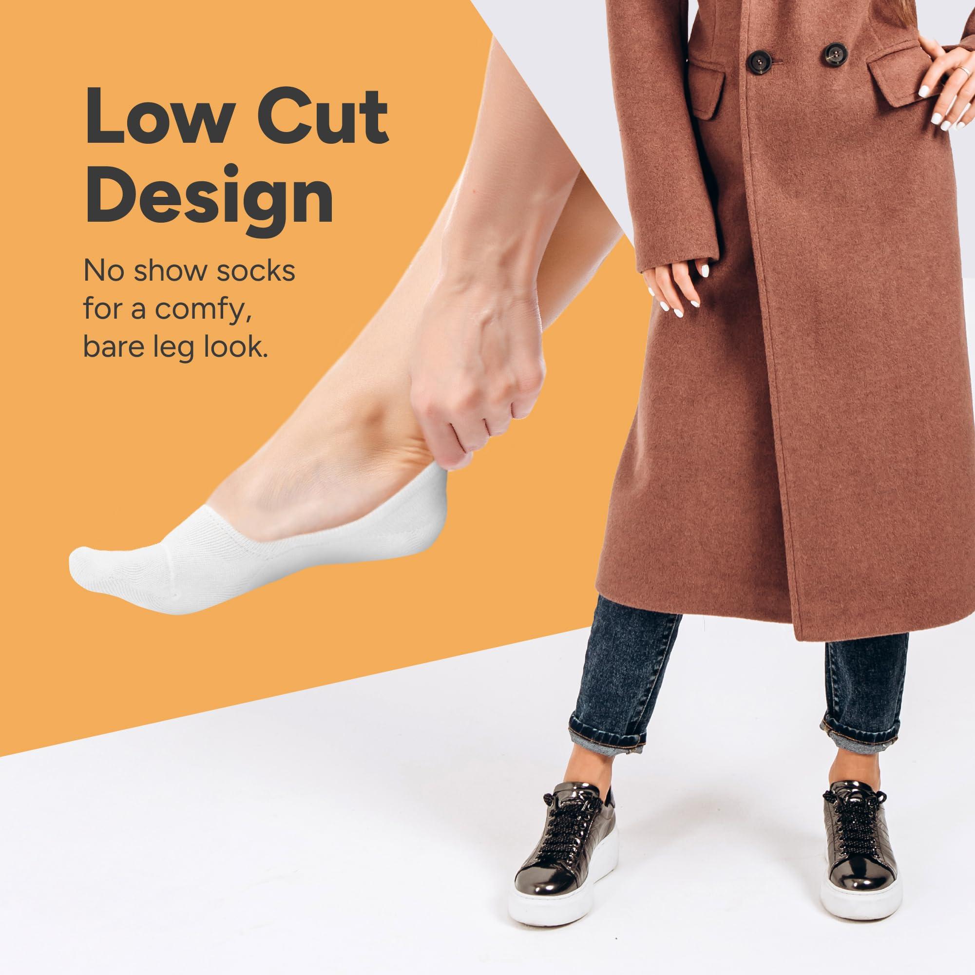 Eedor Eedor Women's No Show Socks, Comfy and Breathable Non-Slip, Low Cut Invisible Liner Socks for Casual and Formal Wear, Durable, Soft, Stretchable Fabric - 3 Pairs, Large, Size 8-10 - White