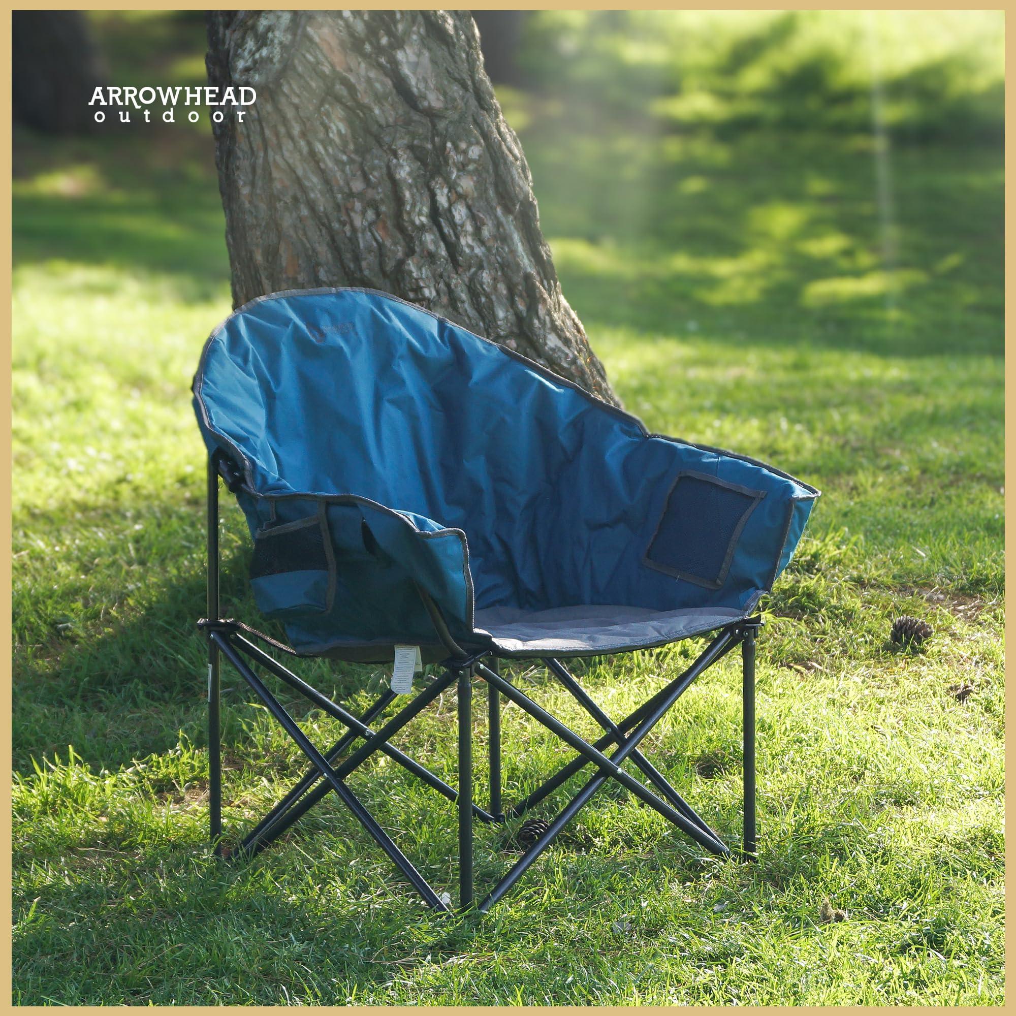 ARROWHEAD OUTDOOR ARROWHEAD OUTDOOR Oversized Heavy-Duty Club Folding Camping Chair w/External Pocket, Cup Holder, Portable, Padded, Moon, Round, Saucer, Supports 330lbs, Carrying Bag, USA-Based Support