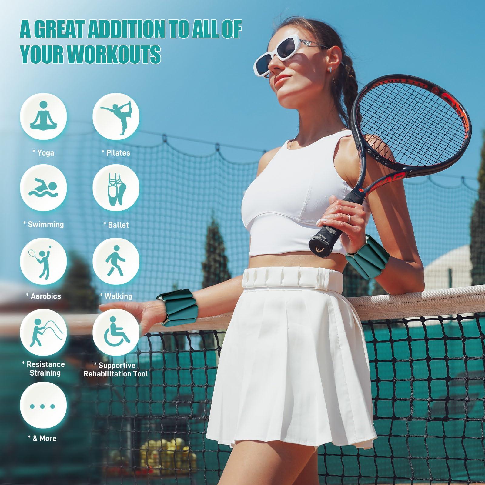 BECOJADDE BECOJADDE Wrist Ankle Weights Adjustable Training Intensity for Strength Training Walking Running Yoga Pilates Jogging for Women Men Set of 2 (2 lb Each), Pewter Deep Emerald