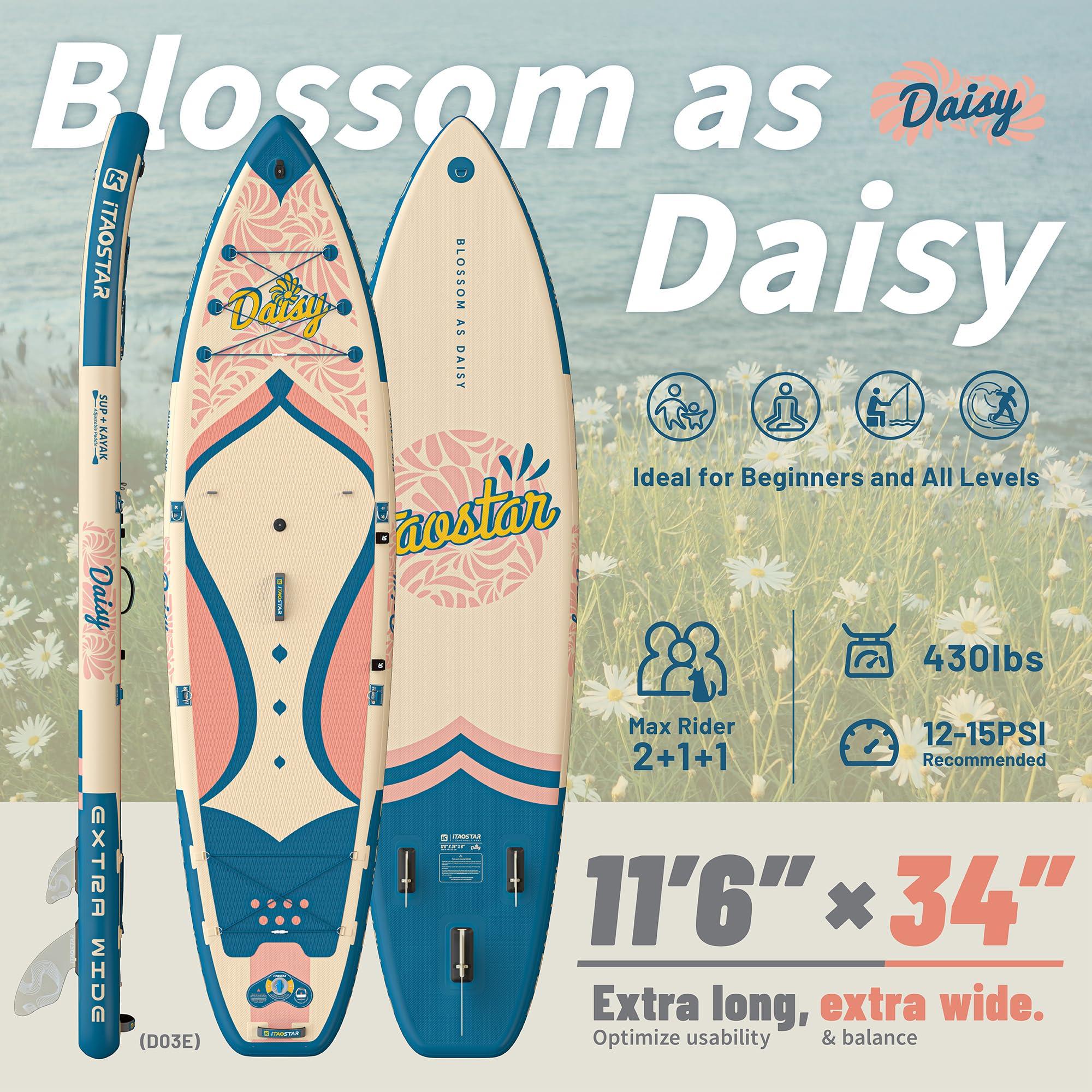 iTAOSTAR iTAOSTAR D03E 34\" Extra Wide Paddle Board for Better Balance, Inflatable Stand Up Paddle Board with Kayak Seat, Inflatable Paddle Boards for Adults of All Skill Levels with Premium SUP Accessories