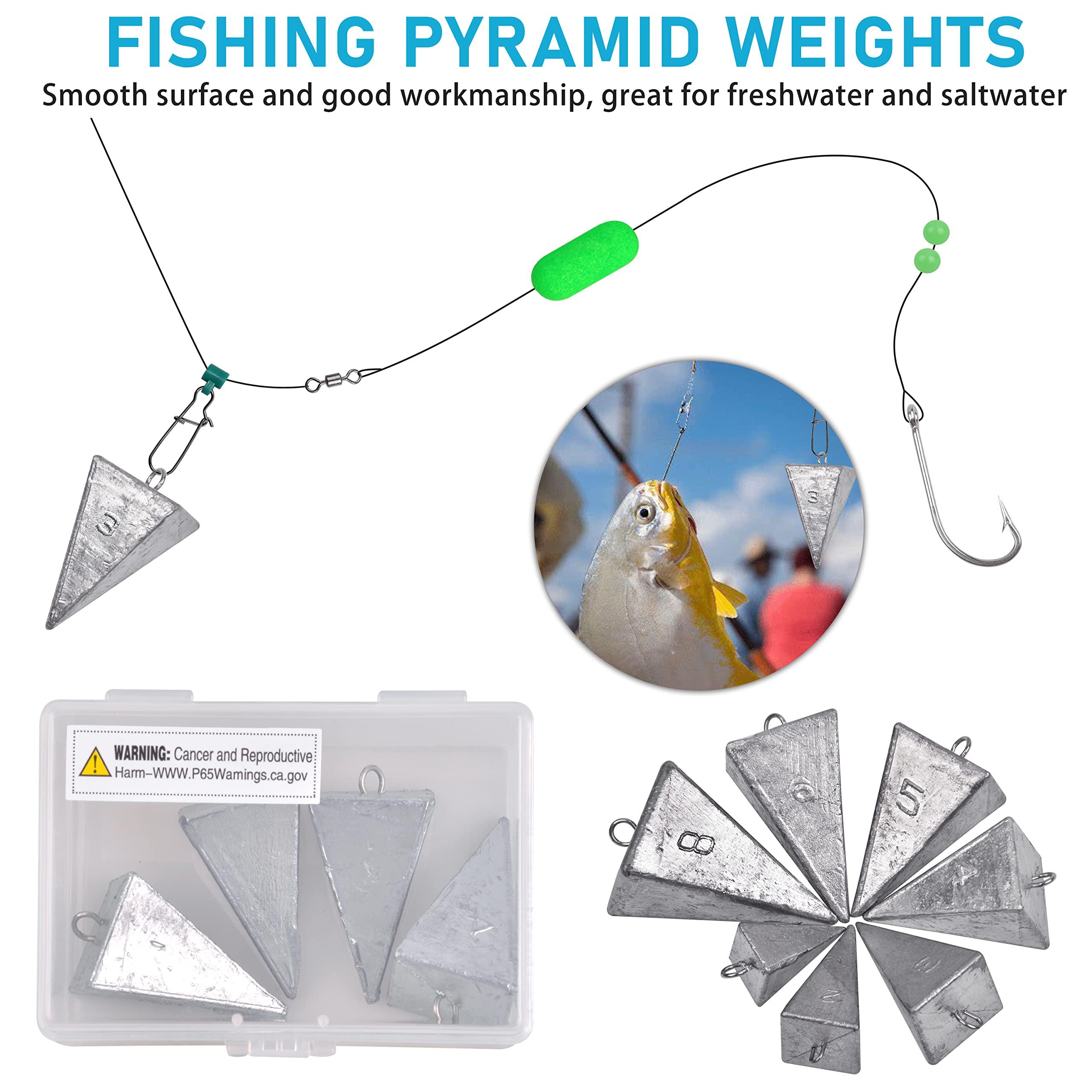 FUSIGO Pyramid Sinkers Fishing Weights, Bullet Fishing Weights Sinkers Tangle Free Fishing Weights for Saltwater Surf Fishing Gear Tackle 1oz 2oz 3oz 4oz 5oz 6oz 8oz