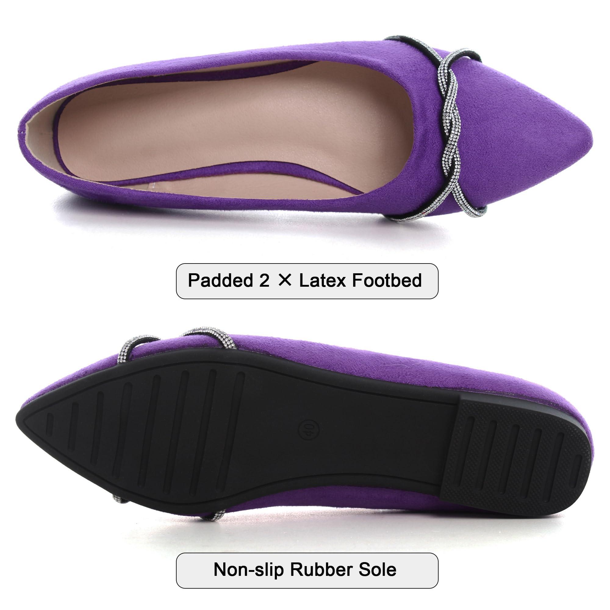 SAILING LU Rhinestones Purple Flats Dress Shoes for Women's Dressy Flats Comfortable Pointed Toe Slip-On Ballerina Walking Loafers Flats Shoes Size 5