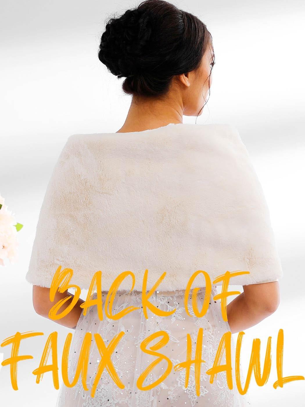 Zehope Zehope Wedding Faux Fur Shawl Wrap Winter Stole Shrug Bridal Evening Cape Scarf Cover Up for Bride and Bridesmaids (Ivory)