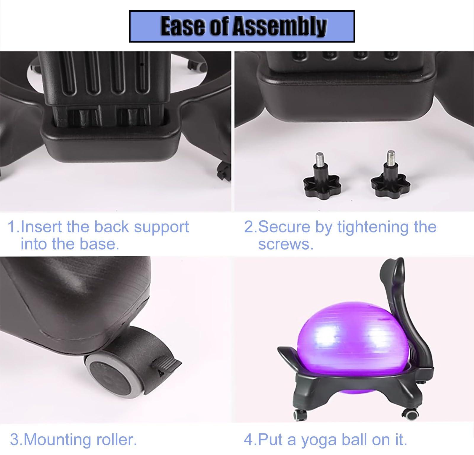 CMYUN Yoga Ball Chair Balance Ball Chair with Roller, Ergonomic Seat for Home & Office, Exercise Stability Comfort Yoga Balls, Include Air Pump Base Back Support (Color : Black)