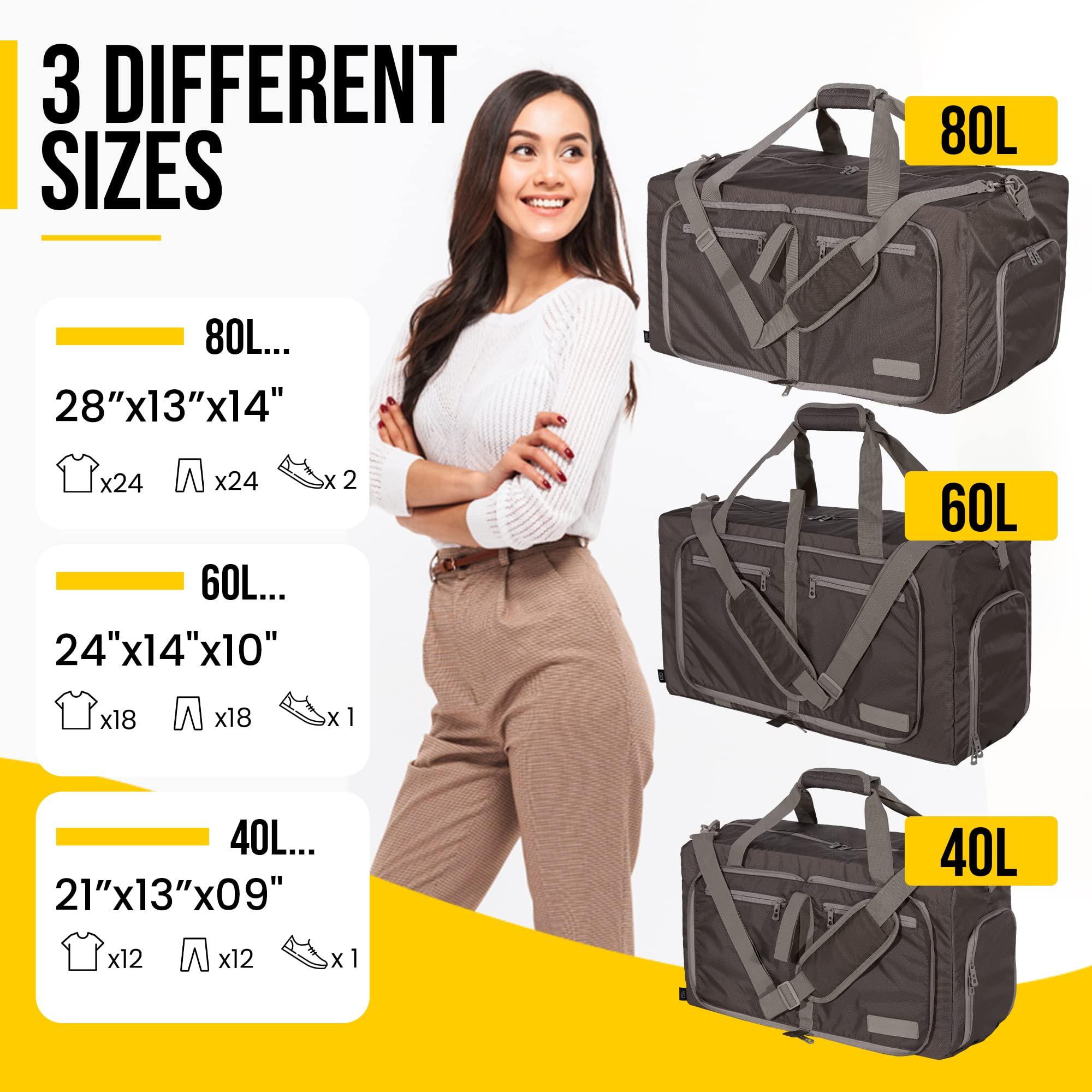 Legend LEGEND 80L Foldable Duffle Bag for Travel - Packable Duffle Bags w/Shoe Compartment - Tear Resistant Collapsible Duffel Bags for Traveling - Lightweight Folding Duffel Bag for Men & Women -Chocolate