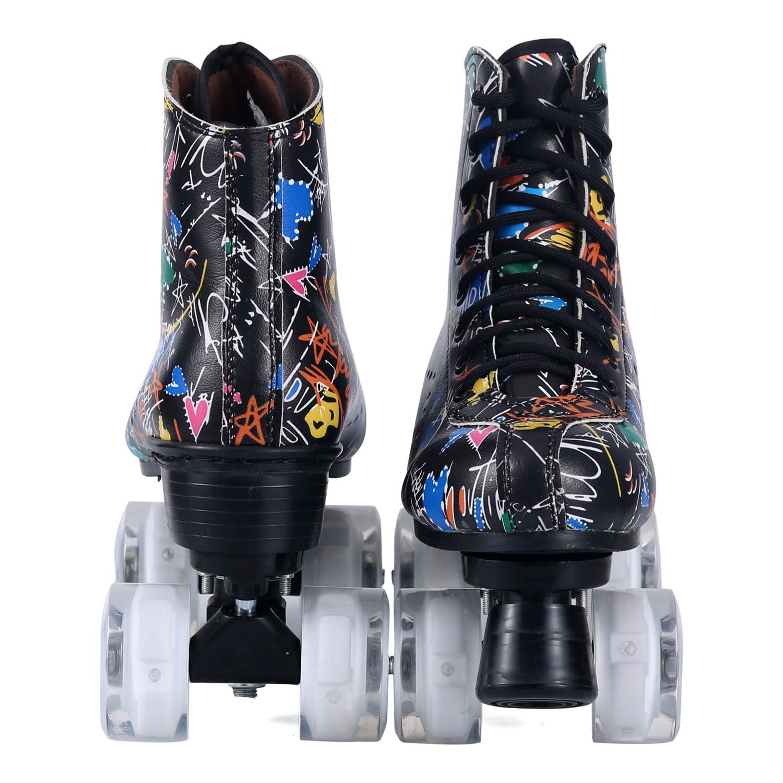 ugboiu Ugboiu Roller Skates for Men and Women, Black Derby Roller Skates with 4 Shiny Wheel, Classic Double-Row Roller Skates for Indoor and Outdoor