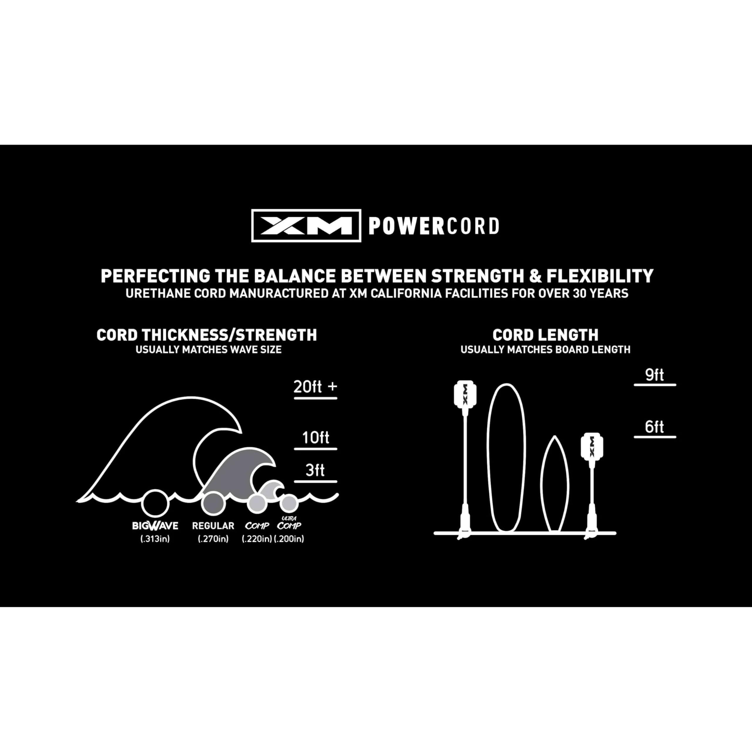 XM SURF MORE XM SURF River Power-Clip Surfboard Leash Knee/Calf, Detachable Ankle Clip, COMP Cord Thickness (.220 in.), Choose Length and Color, Key Pocket, Unbreakable Swivels, Detachable Railsaver, Made in USA