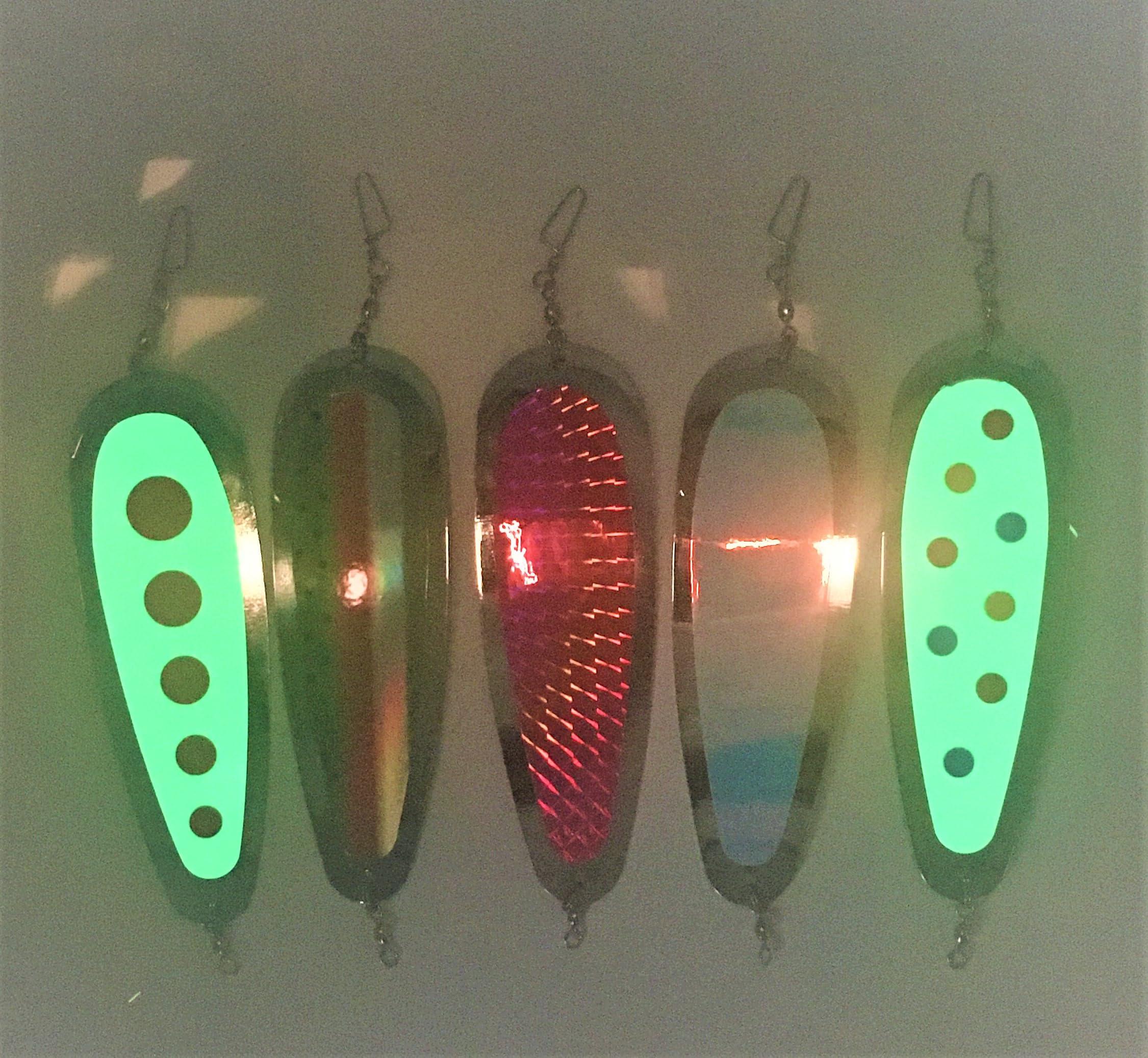 KOKOPROS KOKOPROS Kokanee Salmon Fabulous Five Finished Teardrop Fishing Flashers, 5-1/2" Length, Chrome, Multicolor 5 Pack - Salmon Fishing Tackle - Durable Metal Construction - Hyperglow Finish