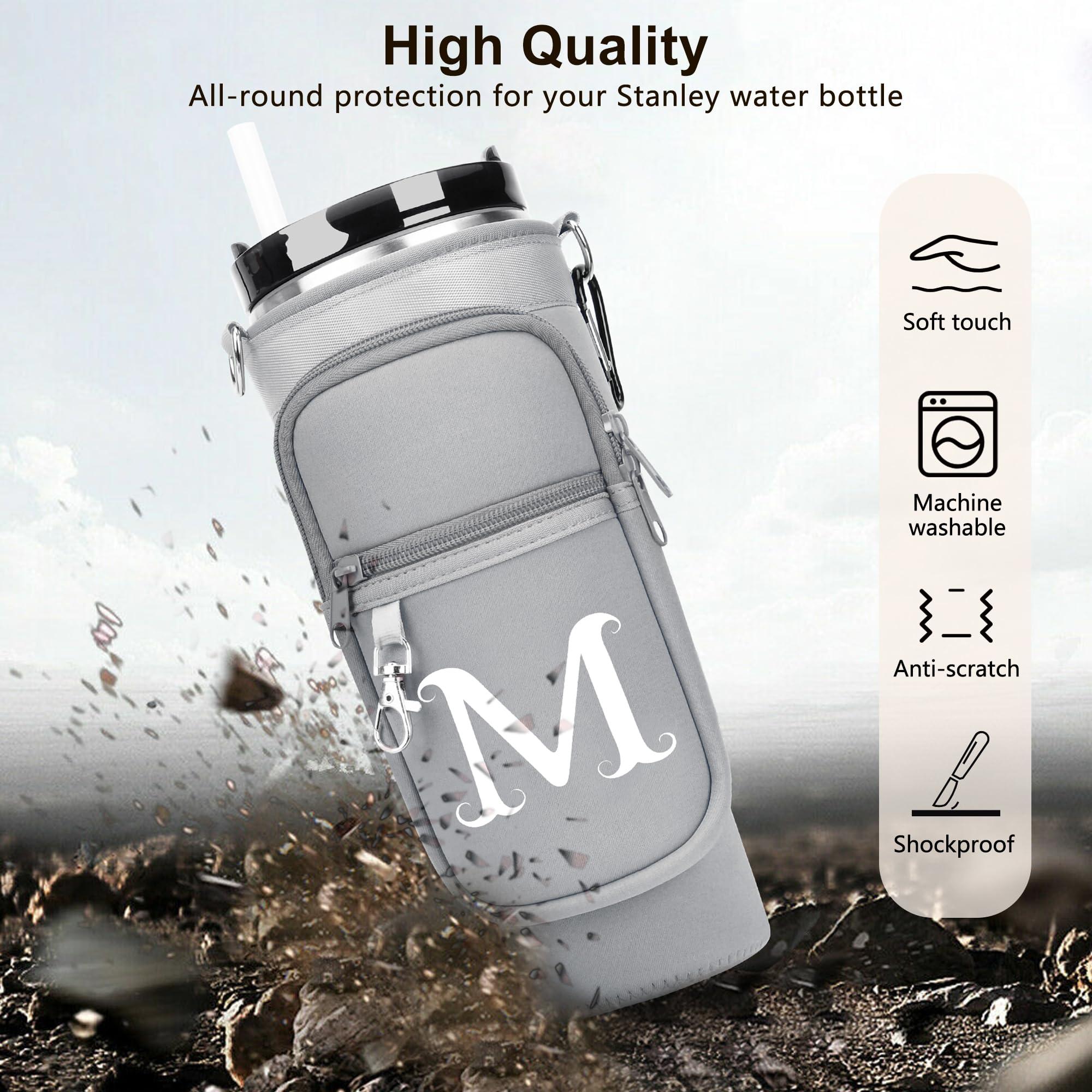 LOKASS LOKASS Water Bottle Holder with Strap for Stanley Cup 30 oz Tumbler with Handle, Personalized Initial Gift, Water Bottle Carrier Bag with Phone Pocket & Carabiner for Stanley Cup Accessories