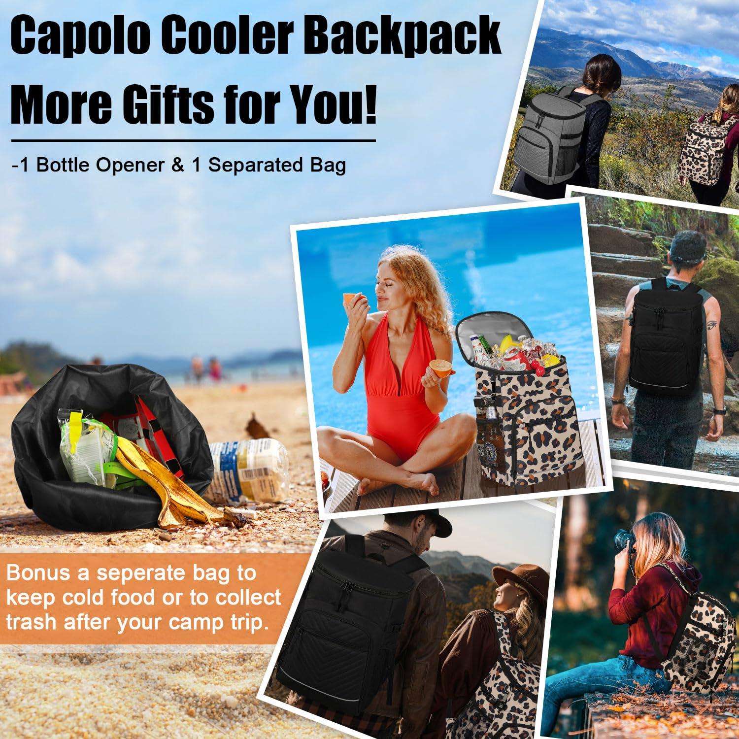 Capolo Cooler Backpack Insulated Leakproof Waterproof Backpack Cooler Bag 30 Cans, Large Capacity Lightweight Travel Camping Beach Drink Beverage Beer Bag Cooler Ice Chest for Men and Women, Grey