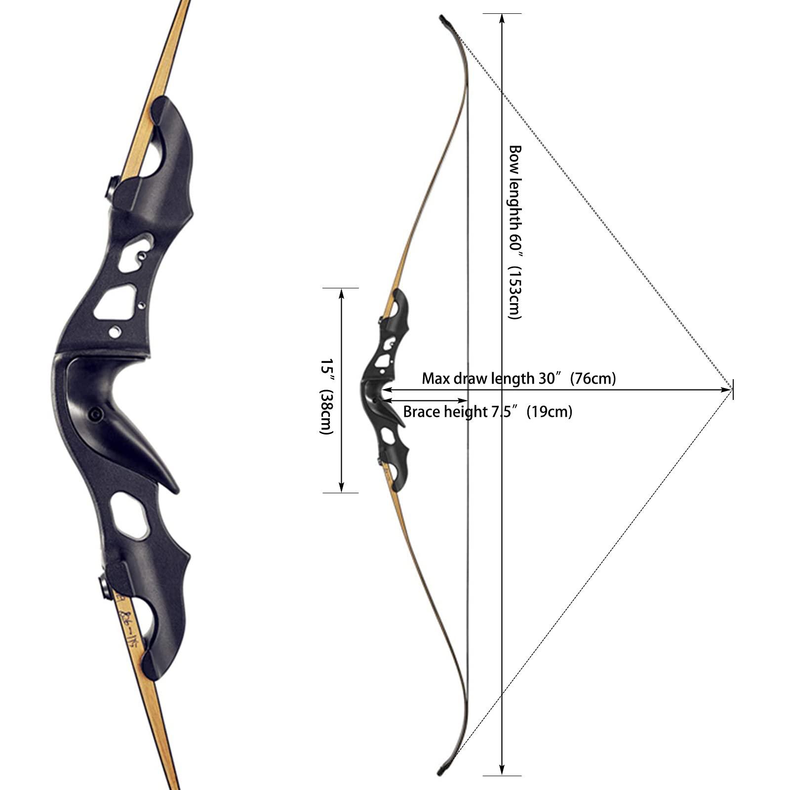 OBTOUTDOOR Black Hunter Recurve Bows Hunting Bow and Arrow for Adults Archery Bow 60\" 20-55 lbs Right Hand Aluminium Alloy Riser with Carbon Arrows Arrow Quiver for Shooting Competition (55 lbs)