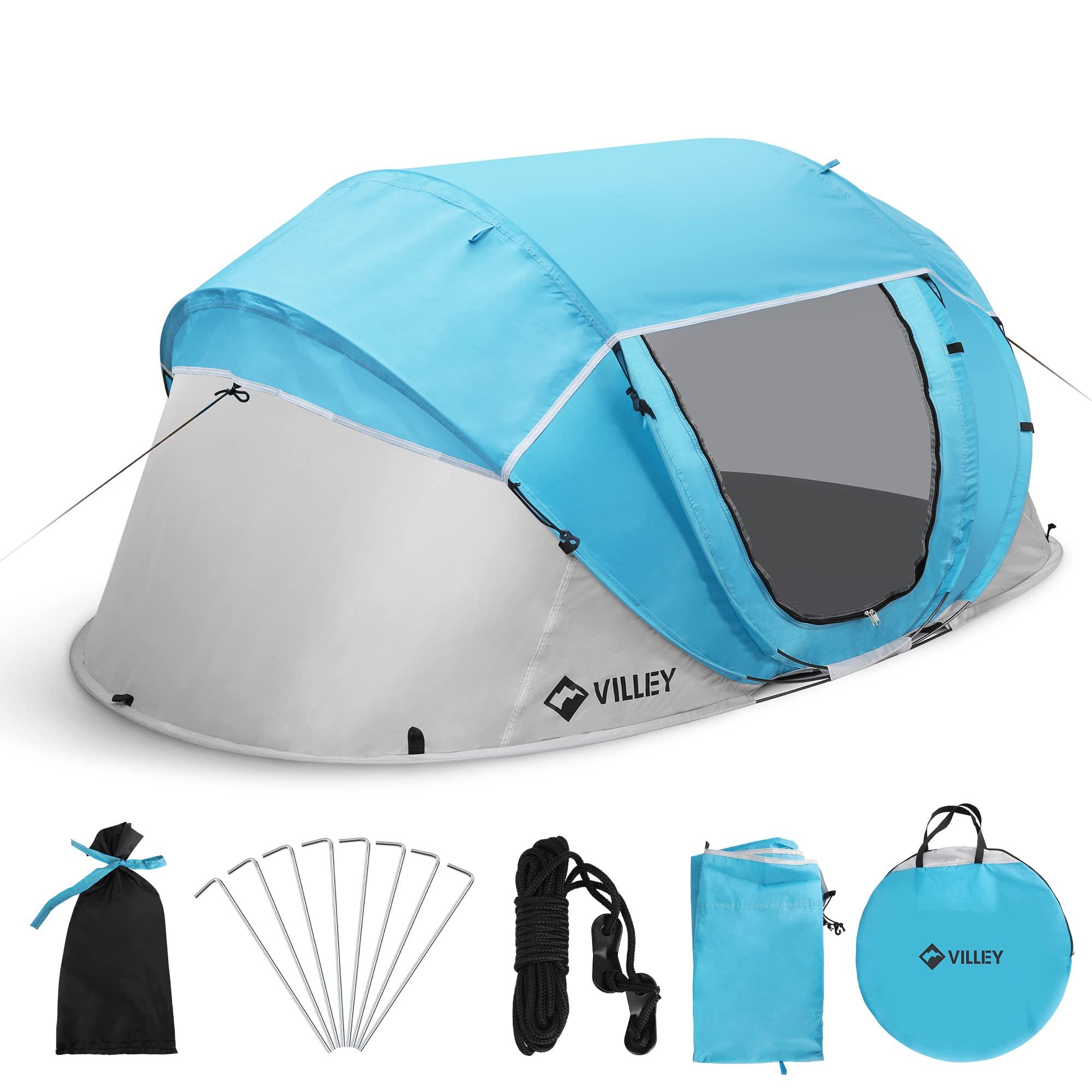 VILLEY VILLEY 2-Person Easy Pop Up Tent, Waterproof Automatic Setup Instant Lightweight Camping Beach Tent with Carrying Bag for Camping, Hiking & Traveling - Blue
