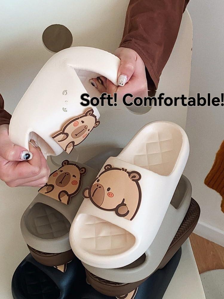 Wenray Cute Animal Capybara Slippers Womens Sandals Cloud Funny Slippers House Shoes Shower Shoes Indoor Outdoor (Brown,5.5)