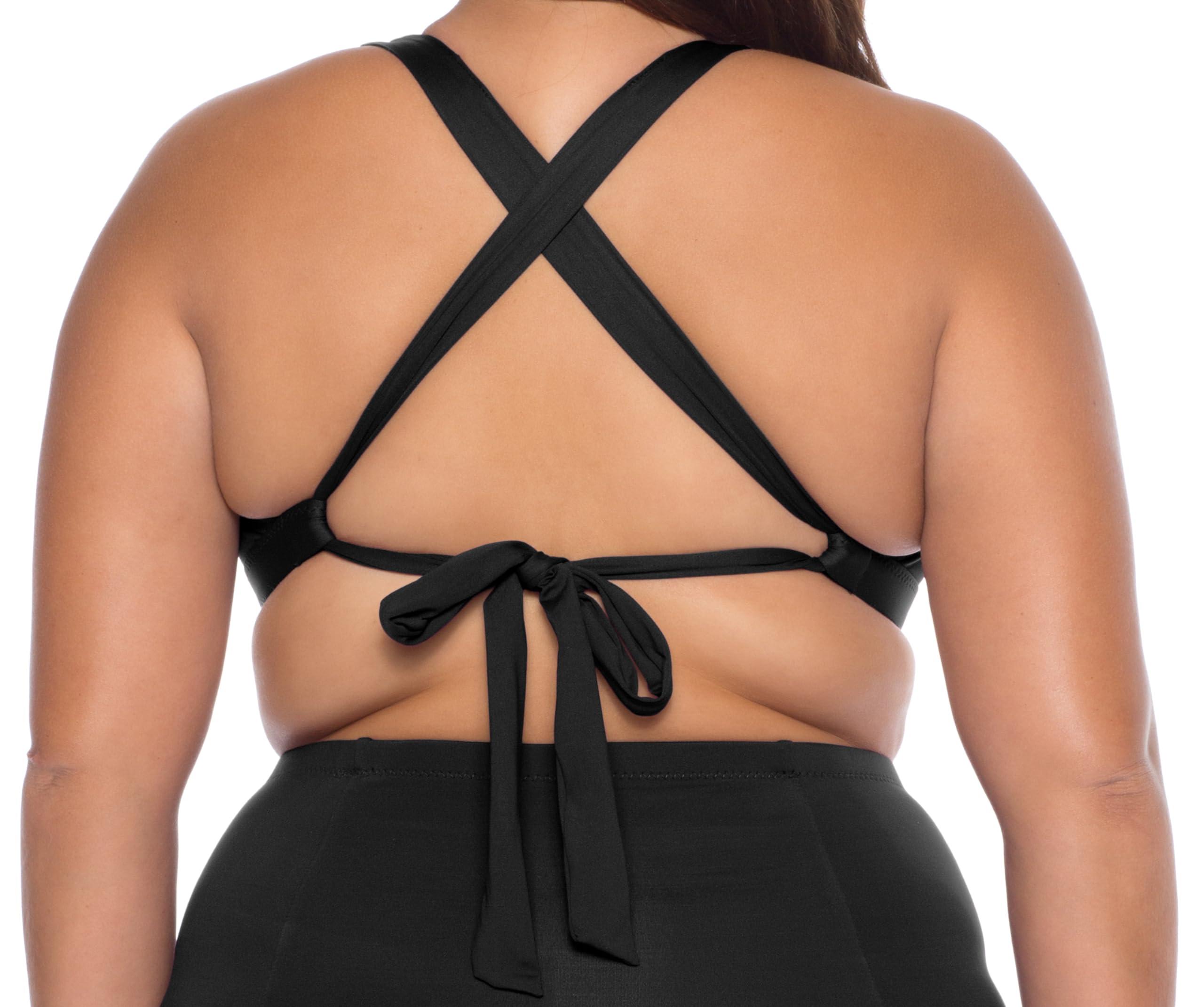 BECCA ETC. BECCA ETC Color Code - Women's Plus Size Bralette Bikini Top, Adjustable, Tie Back, Swimwear Separates for Women, Black, 0X