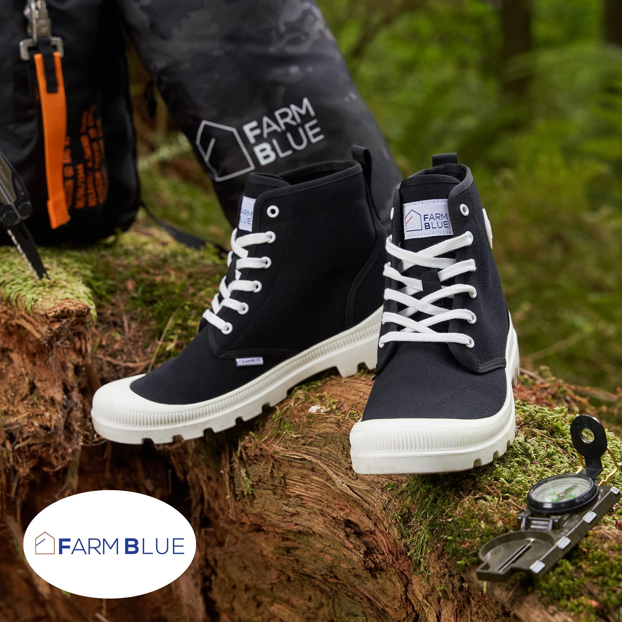 Farm Blue Farm Blue Men's Ranger Boots - High Top Hiking Shoes for Men - Water-Resistant Canvas Combat Boots with Orthotic Insoles - Tactical Shoes for Casual, Work, or Outdoor Wear, Black & White, 7.5