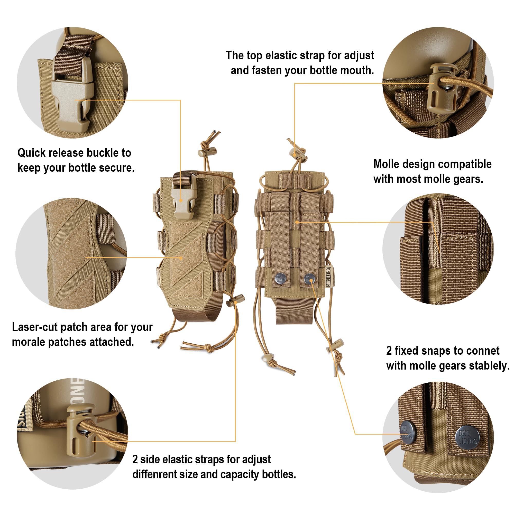 OneTigris OneTigris HUNTERZ Water Bottle Holster, Adjustable 10 to 32oz Hydration Flasks Holder Carrier for Hydro Flask & Nalgene & Contigo Bottle, Brown