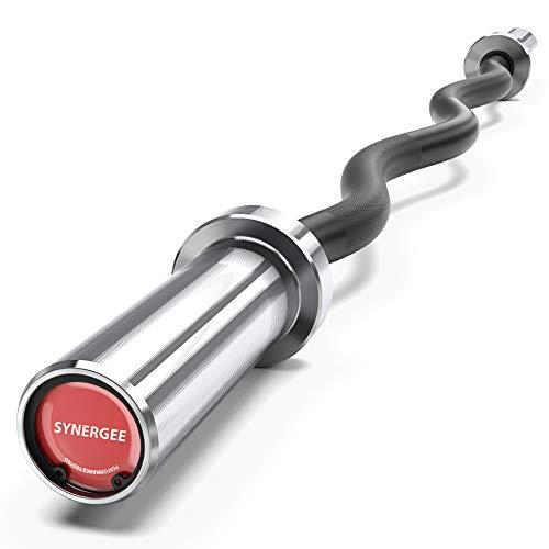 Synergee Synergee Commercial EZ Curl Olympic Bar Chrome Sleeves and Black Phosphate Shaft Excellent for Bicep Curls and Triceps Extensions