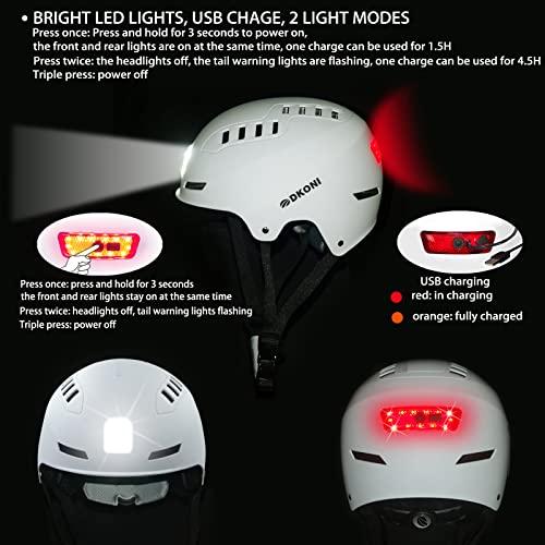DKONI DKONI Bike Helmet with LED Lights Bicycle Helmets USB Rechargeable Front & Back LED Light Adult Cycling Helmet for Urban Commuter (Small, White)