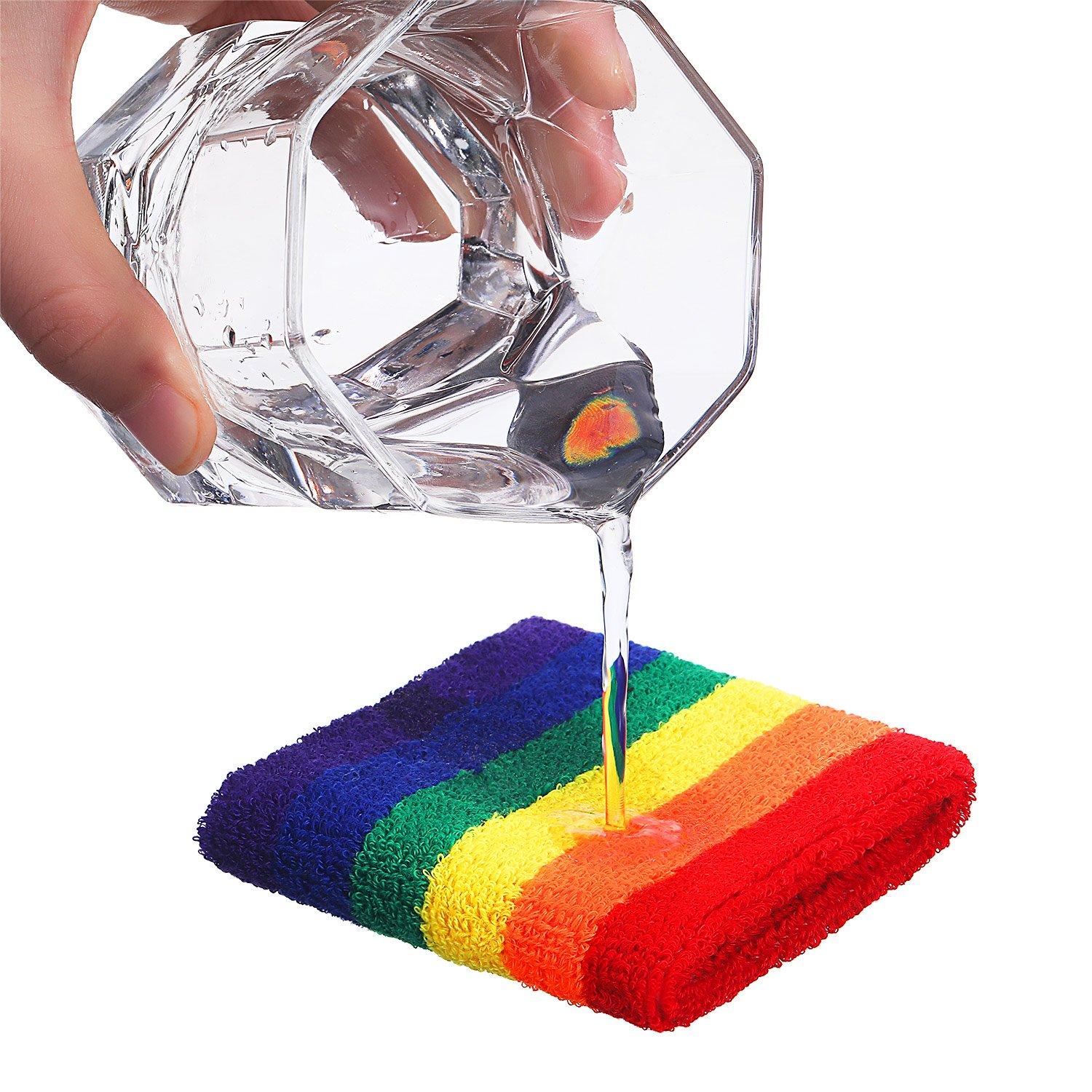 Bememo Bememo Striped Sweatbands Set - 2 Sports Headbands and 4 Wristbands, Colorful Cotton for Men and Women (Rainbow Color)