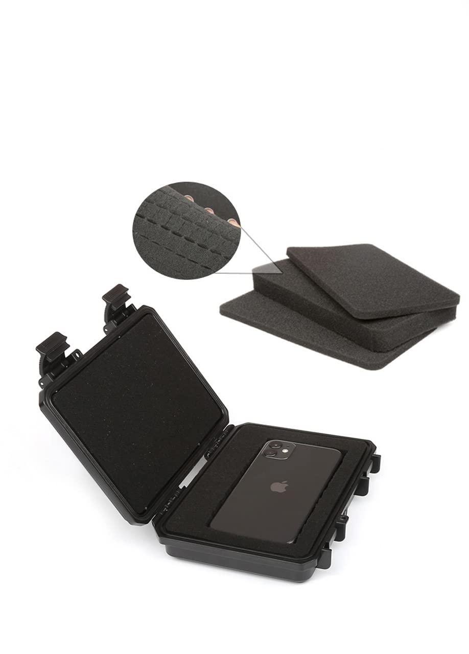 Fu promise air Fu promise air Small Waterproof Phone Container - Universal Plastic Box with Foam- Camping Waterproof Phone Case for Phone/Keys/Cards (Black,l)