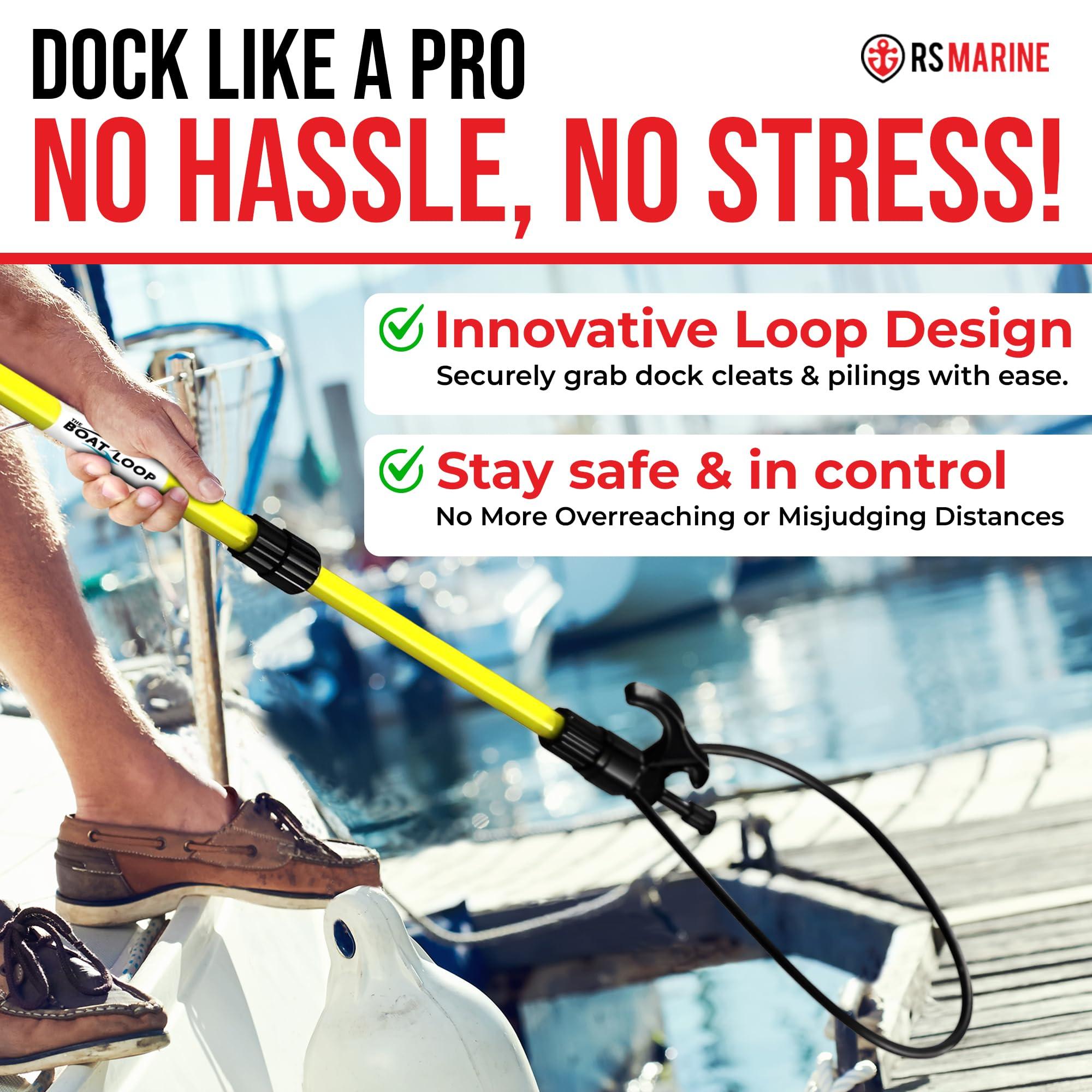 The Boat Loop Boat Loop Extendable Fiberglass Boat Hook with Dual Loops & Rubber Tip - Adjustable 2-8ft Pole for Dock Lines & Rope Handling - Marine Boat Accessories with Quick-Lock Release System