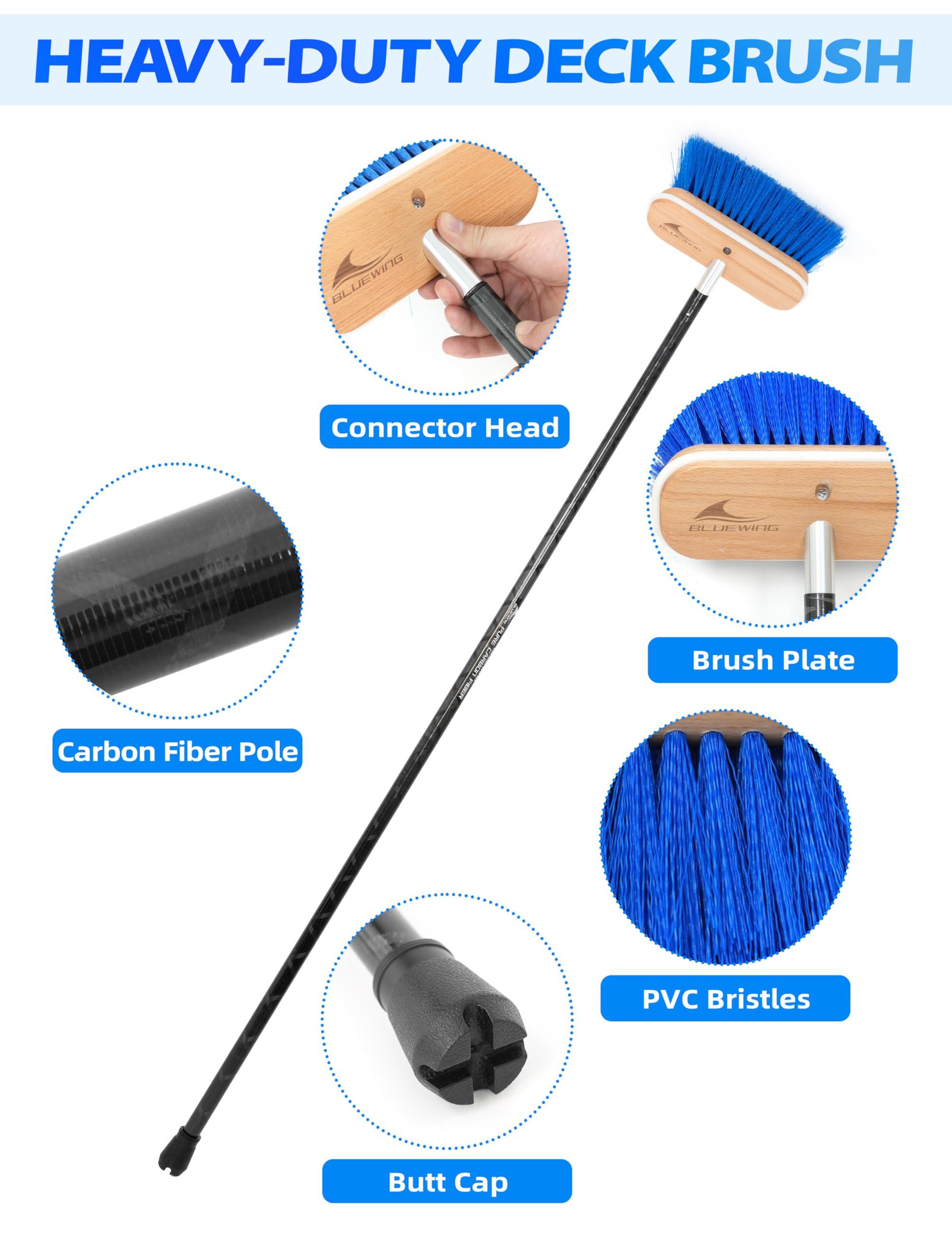 BLUEWING BLUEWING 6ft Heavy Duty Deck Brush with Carbon Fiber Long Handle and Hard Bristle Scrubbing Washing Brush Outdoor Boat Cleaning Brushing Tools Blue
