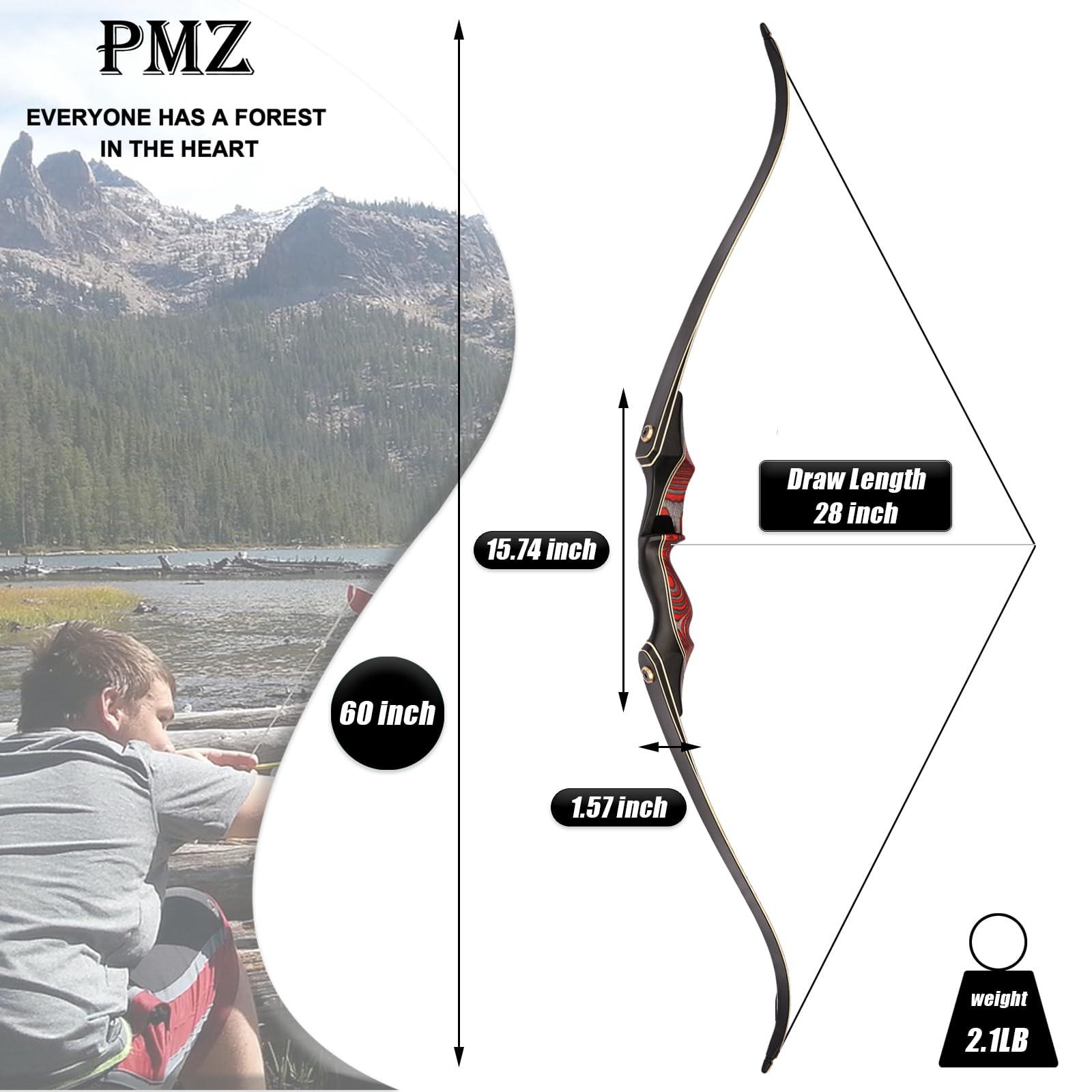 PMZ PMZ Recurve Bow and Arrow Set, Newset Professional Aldults Archery Hunting Bow Kit, 60'' Wooden Takedown Bow, for Youth Beginners to Advanced Outdoor Practice & Hunting, Right Hand, 40 lbs