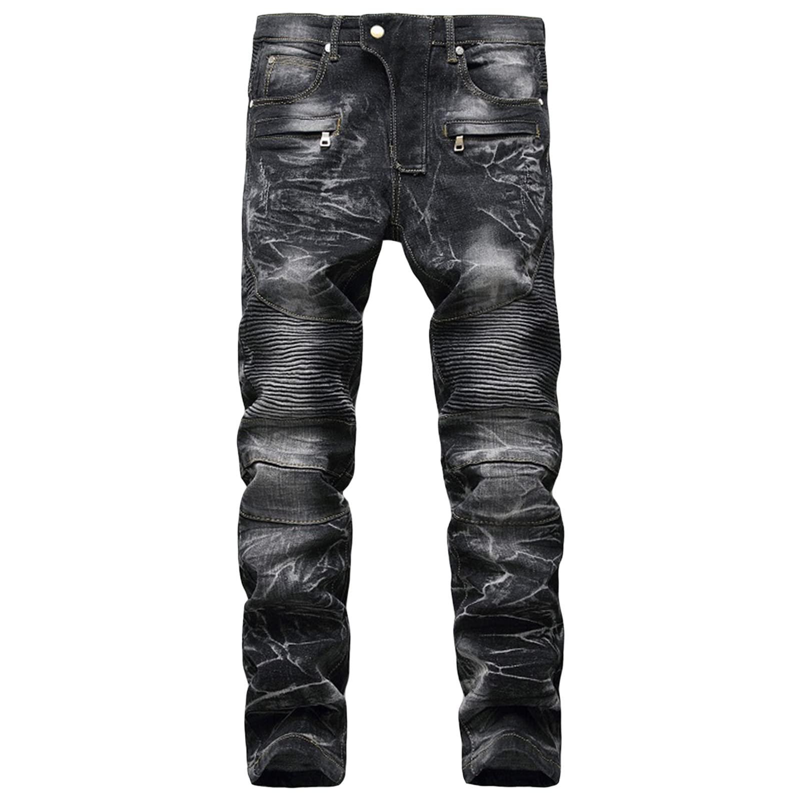 JEsilunmaMY JEsilunmaMY Men's Patchwork Jeans Pants Mid Rise Washed Distressed Denim Pants Casual Stretch Straight Leg Jeans with Pockets (Black,36)