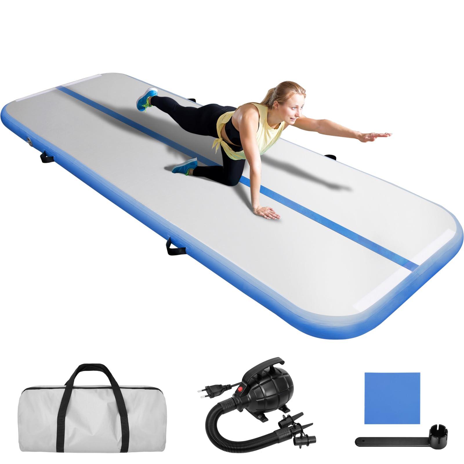 EDOSTORY EDOSTORY Inflatable Air Gymnastics Mat 10ft/13ft/16ft/20ft Training Mats 4 inches thick Gymnastics Tracks for Home/Training/Cheerleading/Yoga/Water Sports with 600W Electric Pump Blue 6ft