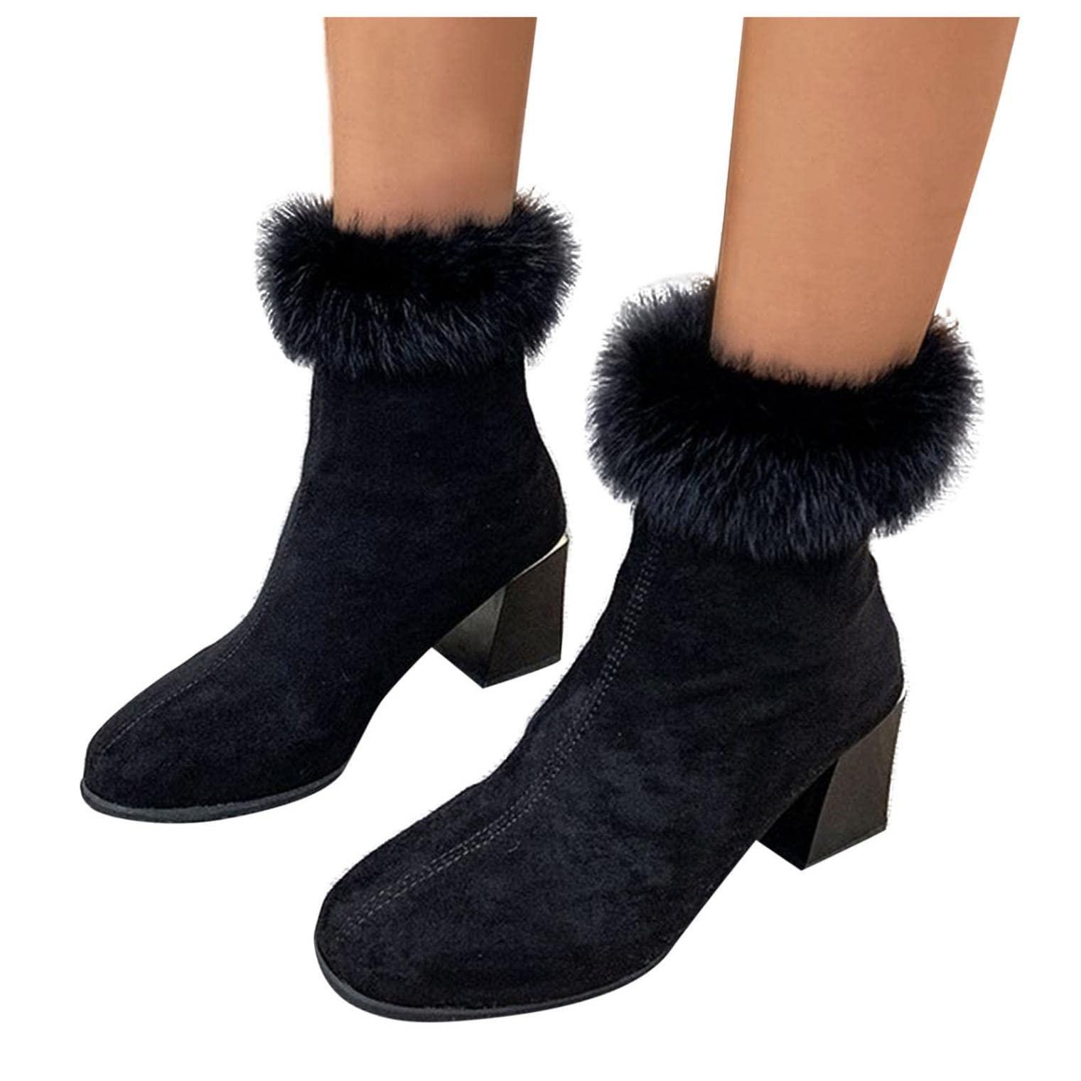 Bcshiye Bcshiye Womens Chunky Heels Ankle Booties Ankle Boots Chunky High Heels Zipper Short Boots Mid Heel Chelsea Boots