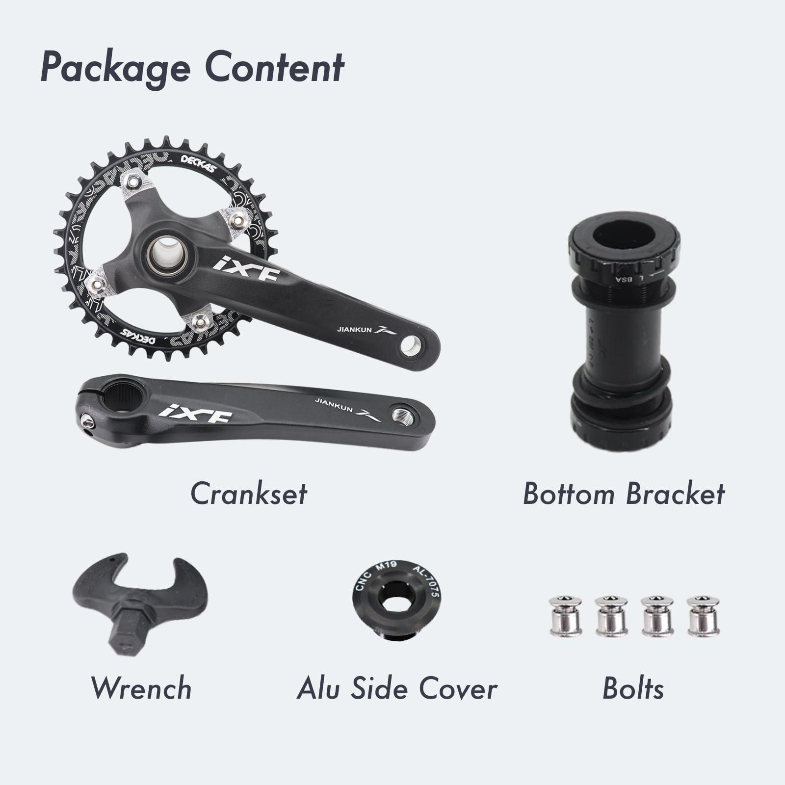 DJC Components DJC Bike Crankset 104BCD with Chainring BSA Bottom Bracket with Spindle for MTB 1x 2X 3X Speed Mountain Bike Black Red Oilslick 170mm 175mm (170mm Black, Round 38T)