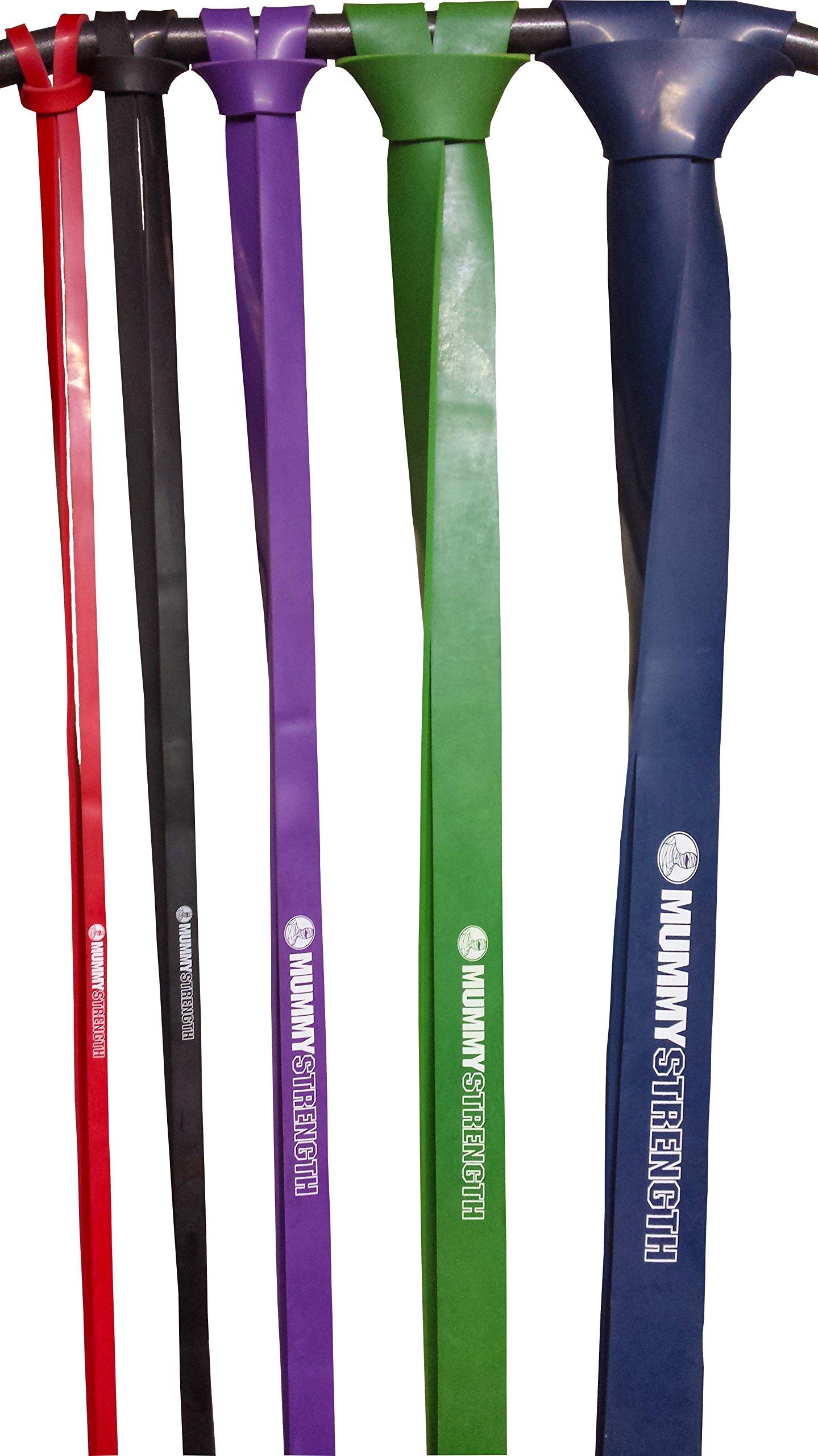 MummyFit MummyStrength Resistance Bands for Men and Women. The Best Stretch Band for Pull Up Exercise and Powerlifting. Works with Any Pull Up Bar or Station. Single Band. Workout Guide Included (Green)