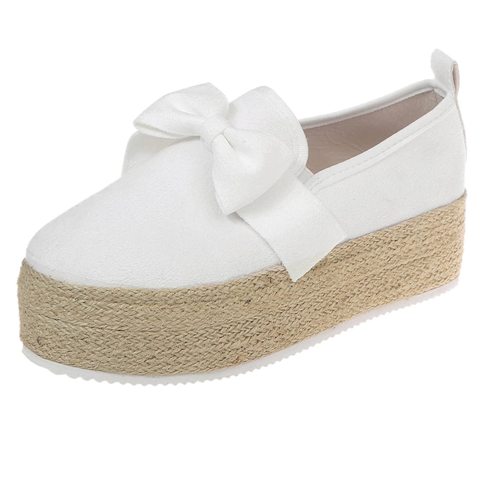 Hbeylia Hbeylia Espadrilles Platform Sneakers For Women Fashion Bowknot Round Toe Chunky Bottom High Heels Canvas Shoes Anti Slip Trendy Slip On Walking Loafers for Outdoor Travel