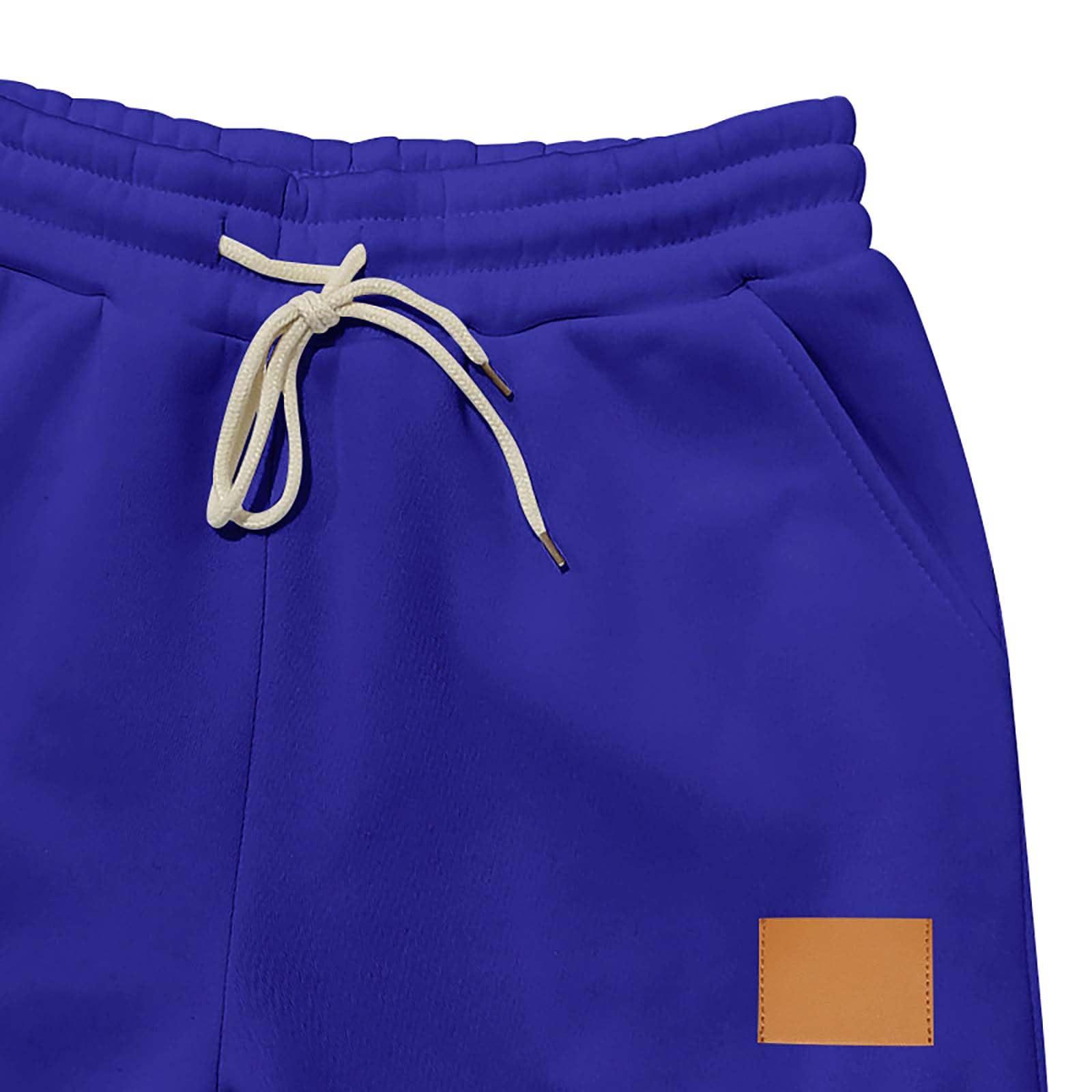 NineFit Basics Royal Blue Sweatpants Open Bottom Sweatpants for Men Winter Warm Fleece Lined Cargo Pants Relaxed Fit Tapered Work Pants with Pockets Heavyweight Sweatpants Thermal Hiking Pants Wide Leg Sweatpants