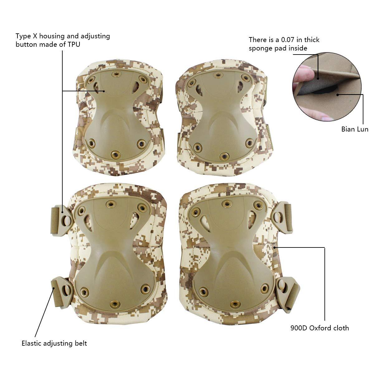 Aoutacc Aoutacc Tactical Combat Knee & Elbow Protective Pads Set for Outdoor CS Paintball Game Cycling Safety Skateboarding Gear Skates Knee Protection Guard Pads (DD)