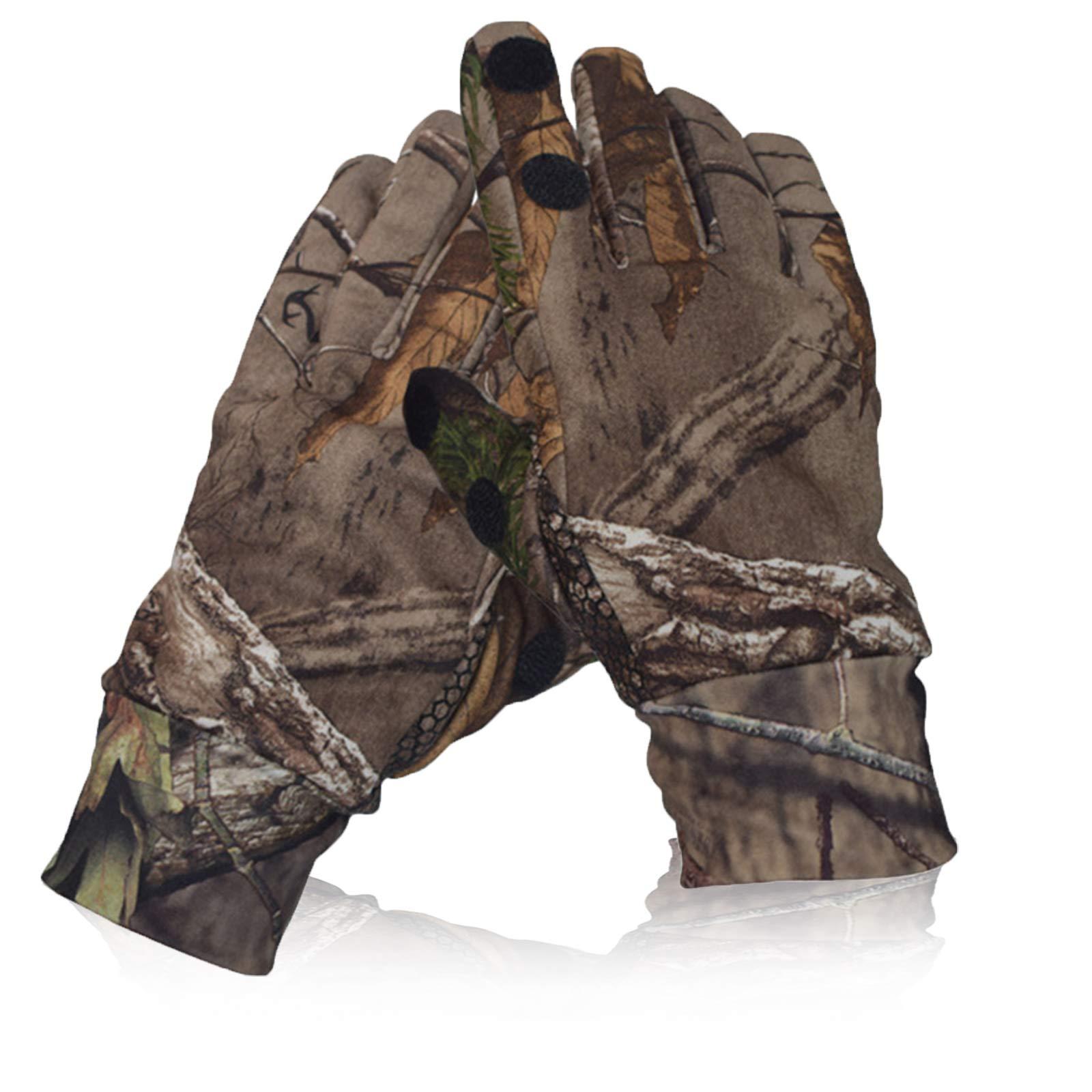 Favuit Favuit Camouflage Hunting Gloves, Lightweight Anti-Slip Full Finger Fingerless Touchscreen Camo Gloves Outdoor Tactical Hunting Gear Archery Accessories for Turkey Fishing Airsoft (Camo L)