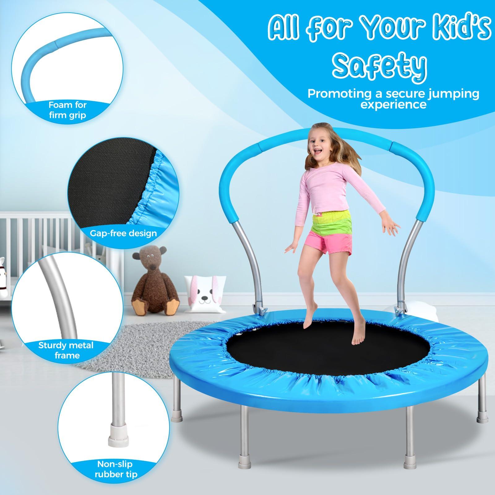 Lyromix Lyromix 36 Inch Mini Trampoline for Kids, Indoor Toddler Rebounder Trampoline with Handle, Bright Blue