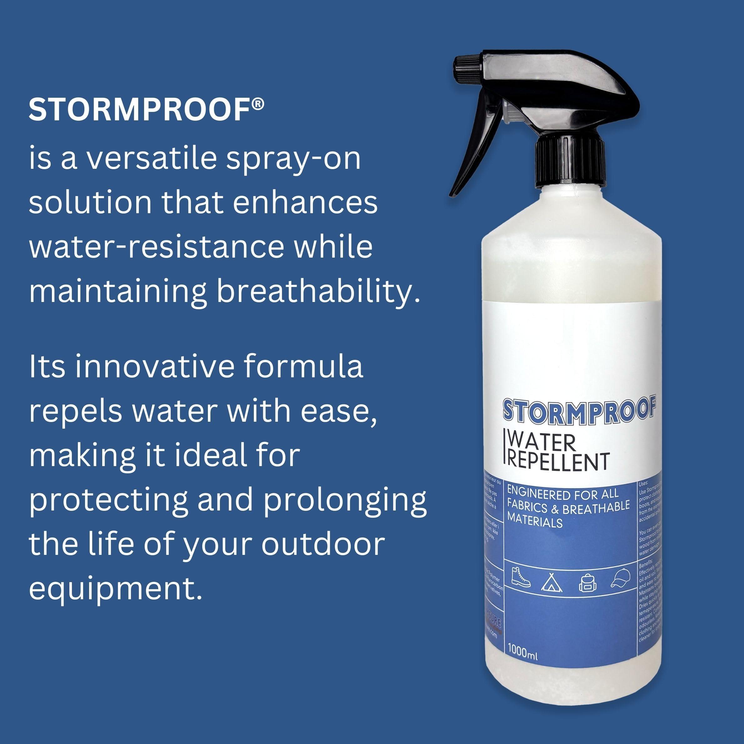 Stormsure Stormproof Ultimate Waterproofing Spray - Repels Water, Oil, Stains for Outdoor Gear, Clothing & Footwear - Breathable, Ideal for Camping & Hiking (1 Litre)