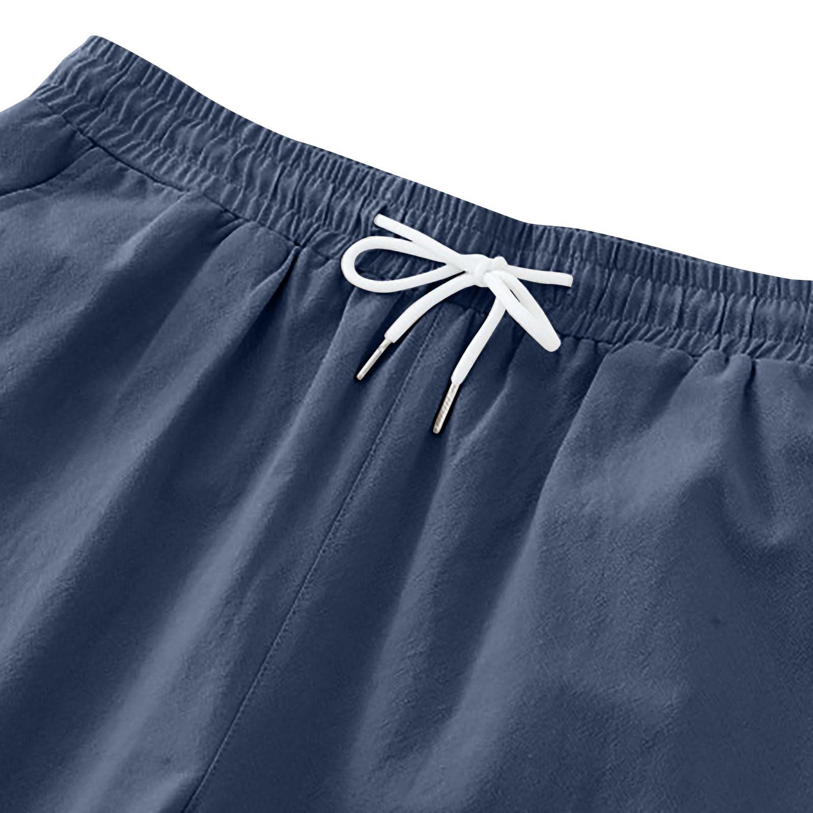 NineFit Basics NineFit Basics Mens Casual Shorts 9"" Inseam Elastic Waist Drawstring Shorts Summer Regular Fit Beach Vacation Sweatshorts with Pockets Blue, X-Large