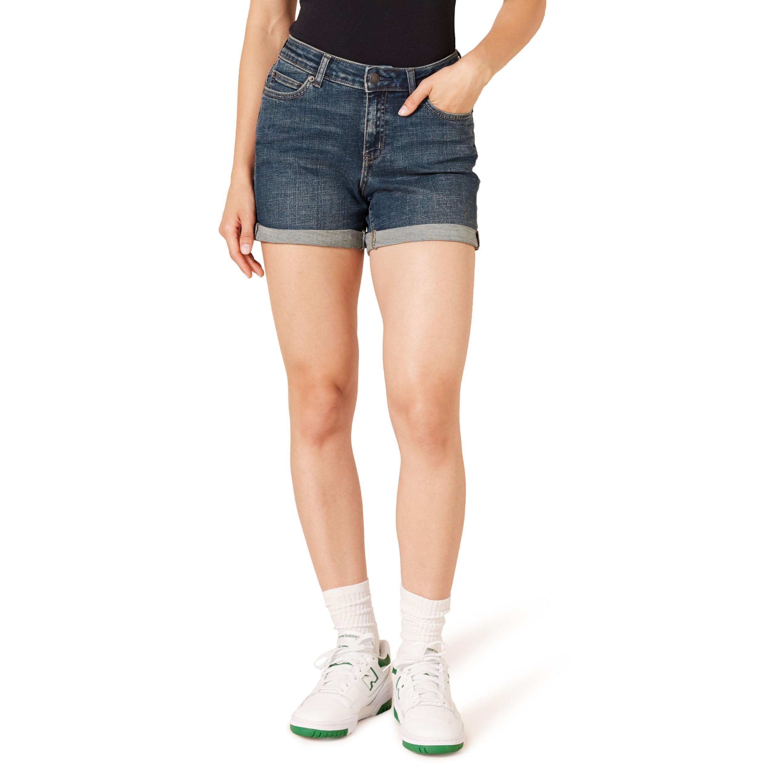 Amazon Essentials Amazon Essentials Women's Mid-Rise Slim Fit 4" Denim Shorts, Dark Denim, 6
