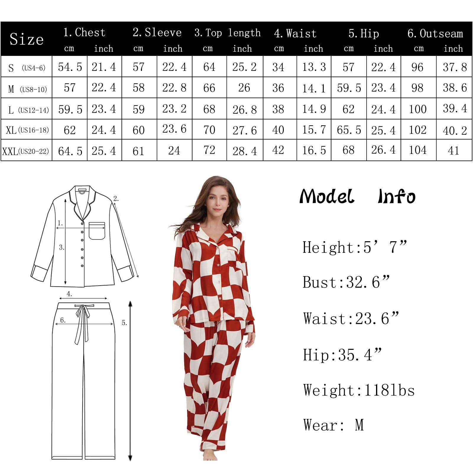 YiNi LuLu YiNi LuLu Womens Silk Satin Pajamas Set Button Down 2 Piece Pjs Set For Women Long Sleeve Oversized Sleepwear with Pockets Red Plaid